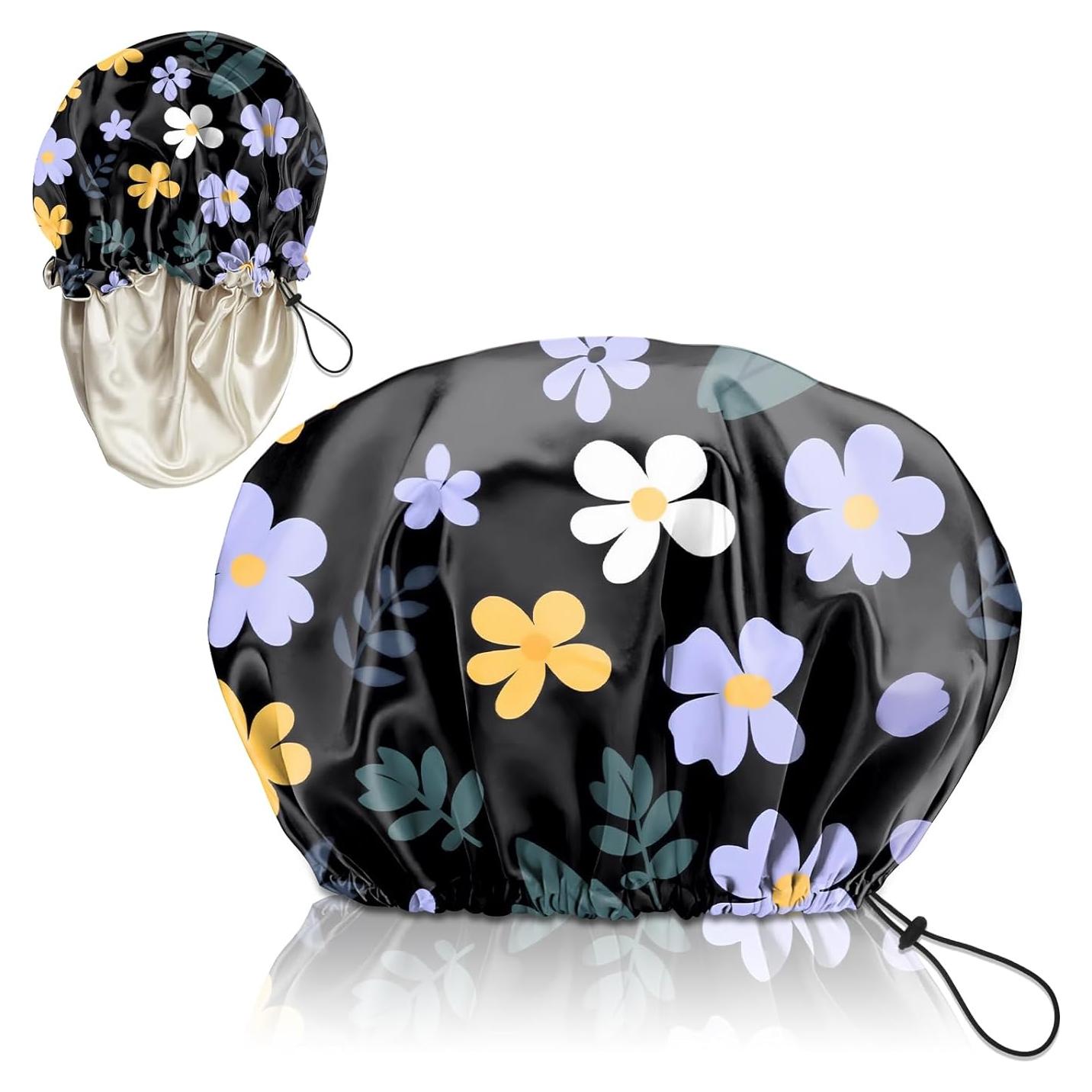 Gorro de Ducha Impermeable Zewurtuw Doble Capa Ajustable Satén