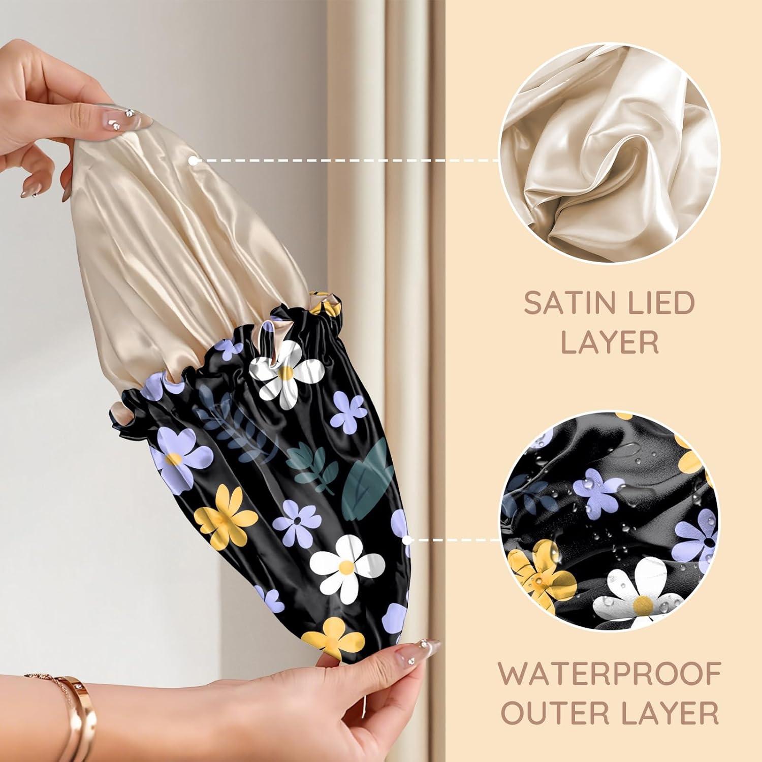 Gorro de Ducha Impermeable Zewurtuw Doble Capa Ajustable Satén