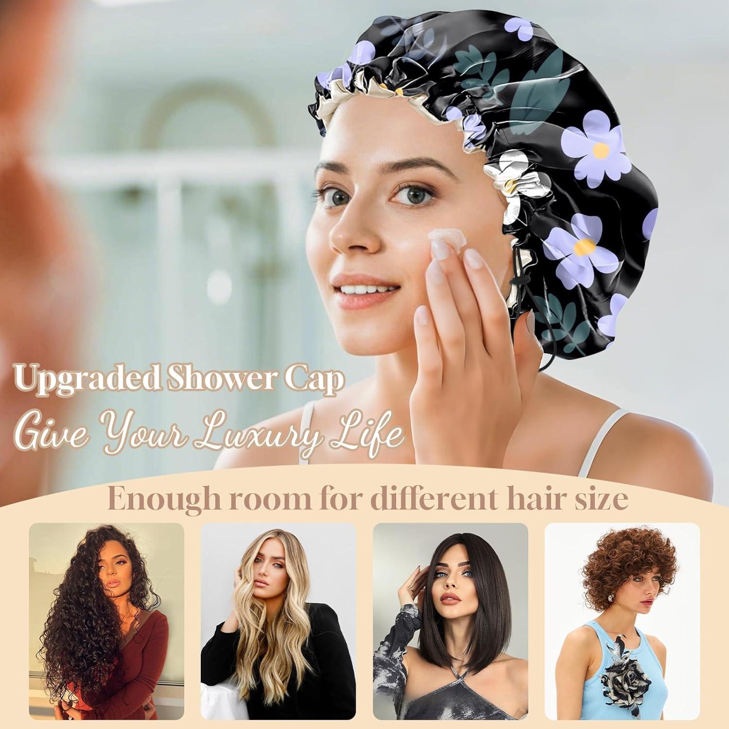 Gorro de Ducha Impermeable Zewurtuw Doble Capa Ajustable Satén