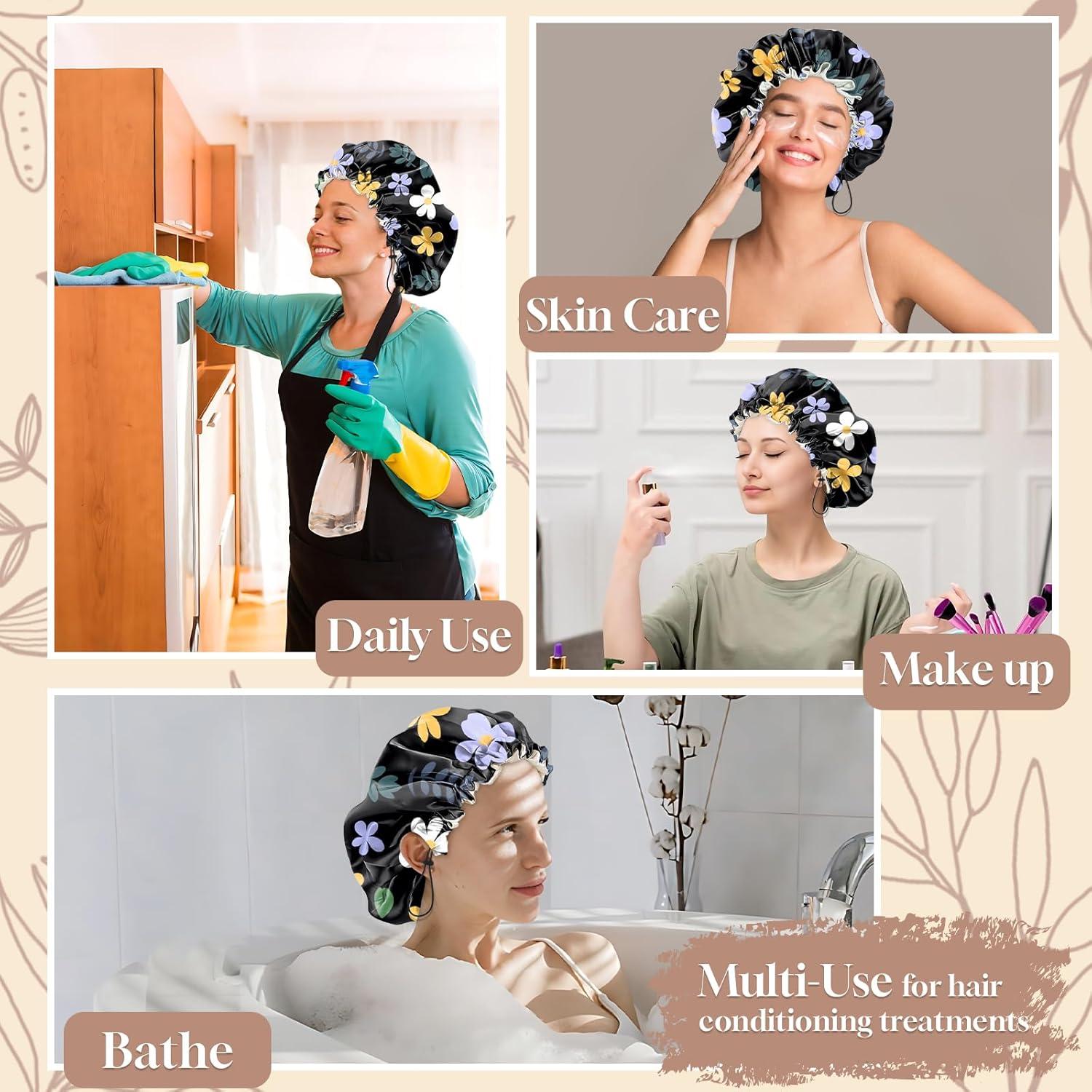 Gorro de Ducha Impermeable Zewurtuw Doble Capa Ajustable Satén