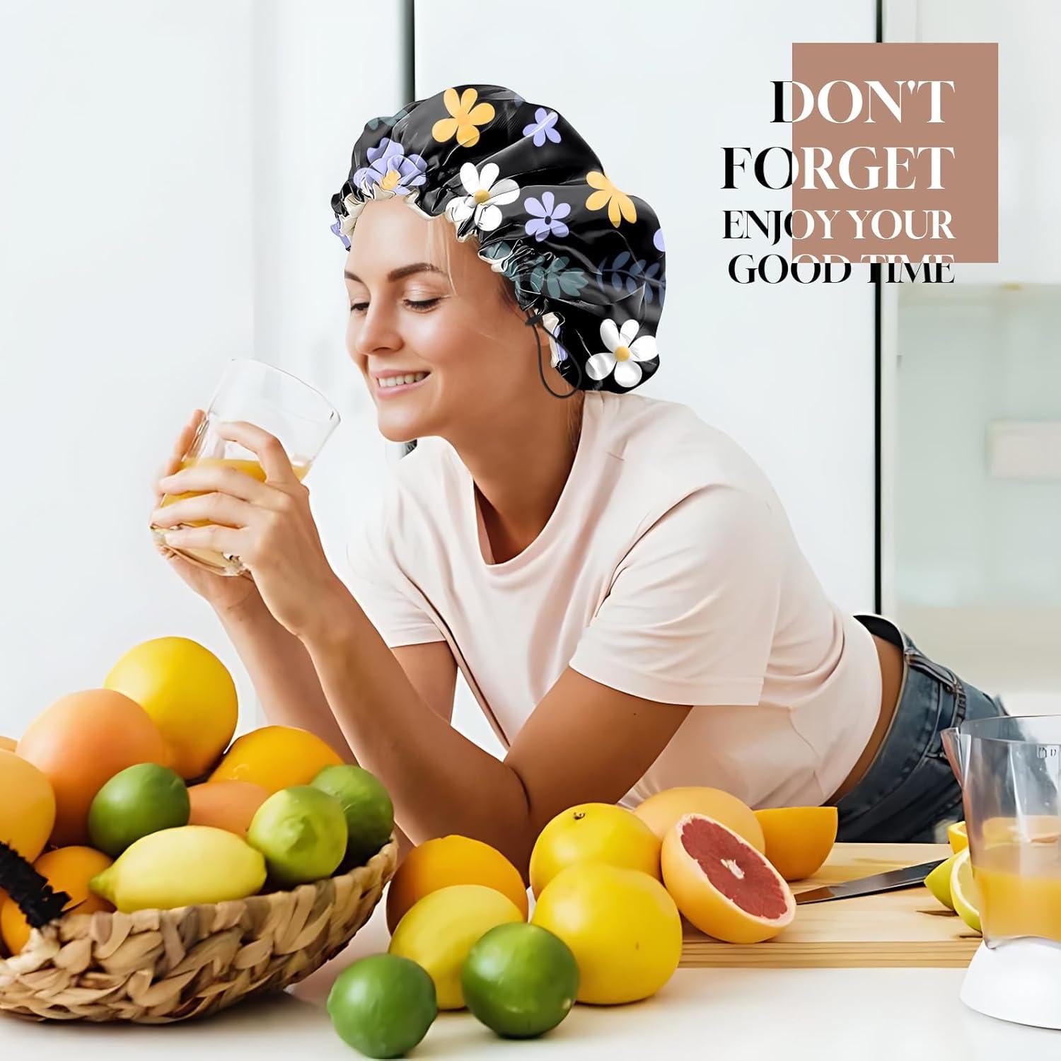 Gorro de Ducha Impermeable Zewurtuw Doble Capa Ajustable Satén