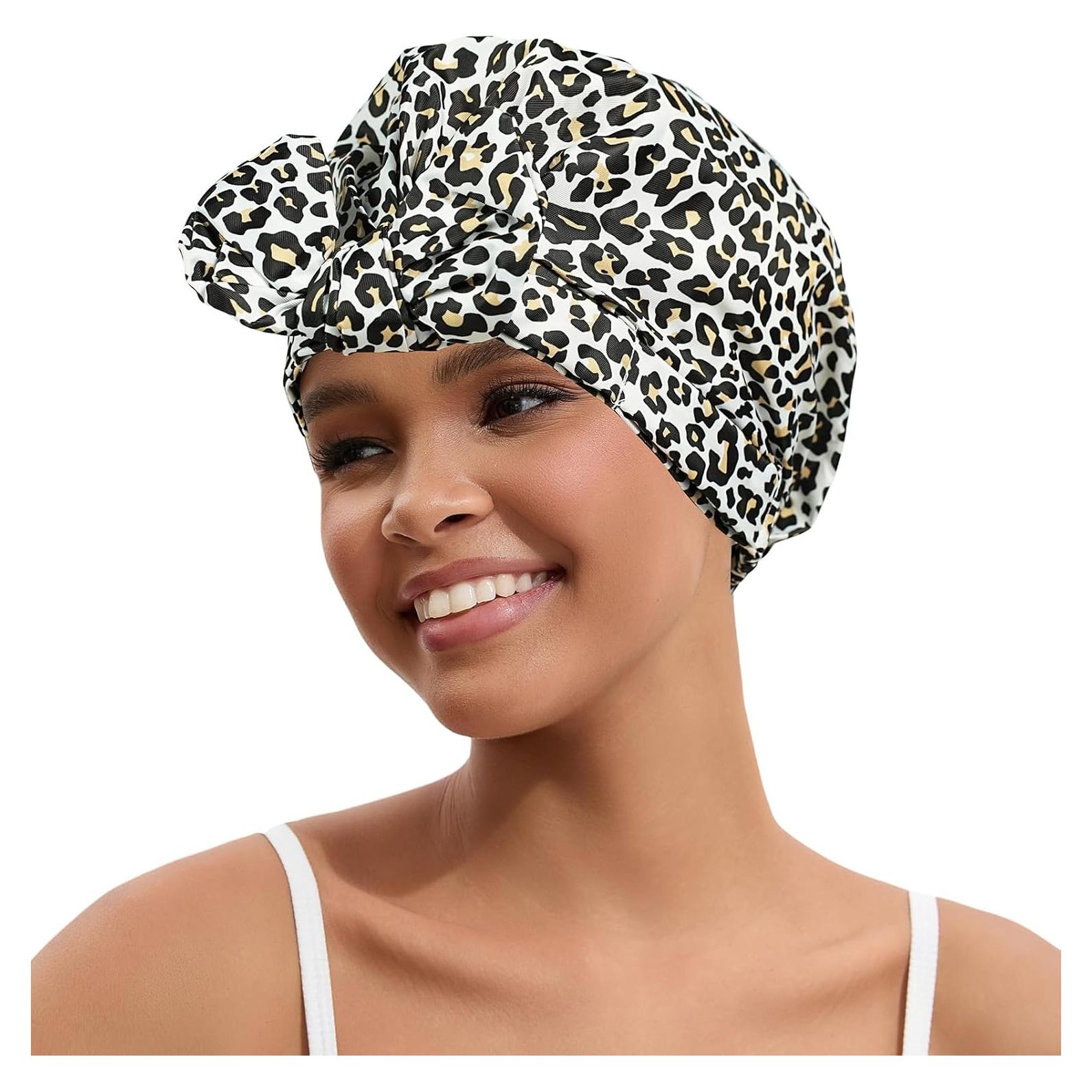 Gorro de Ducha Reutilizable YOHTAS Blanco-Leopardo Ajustable