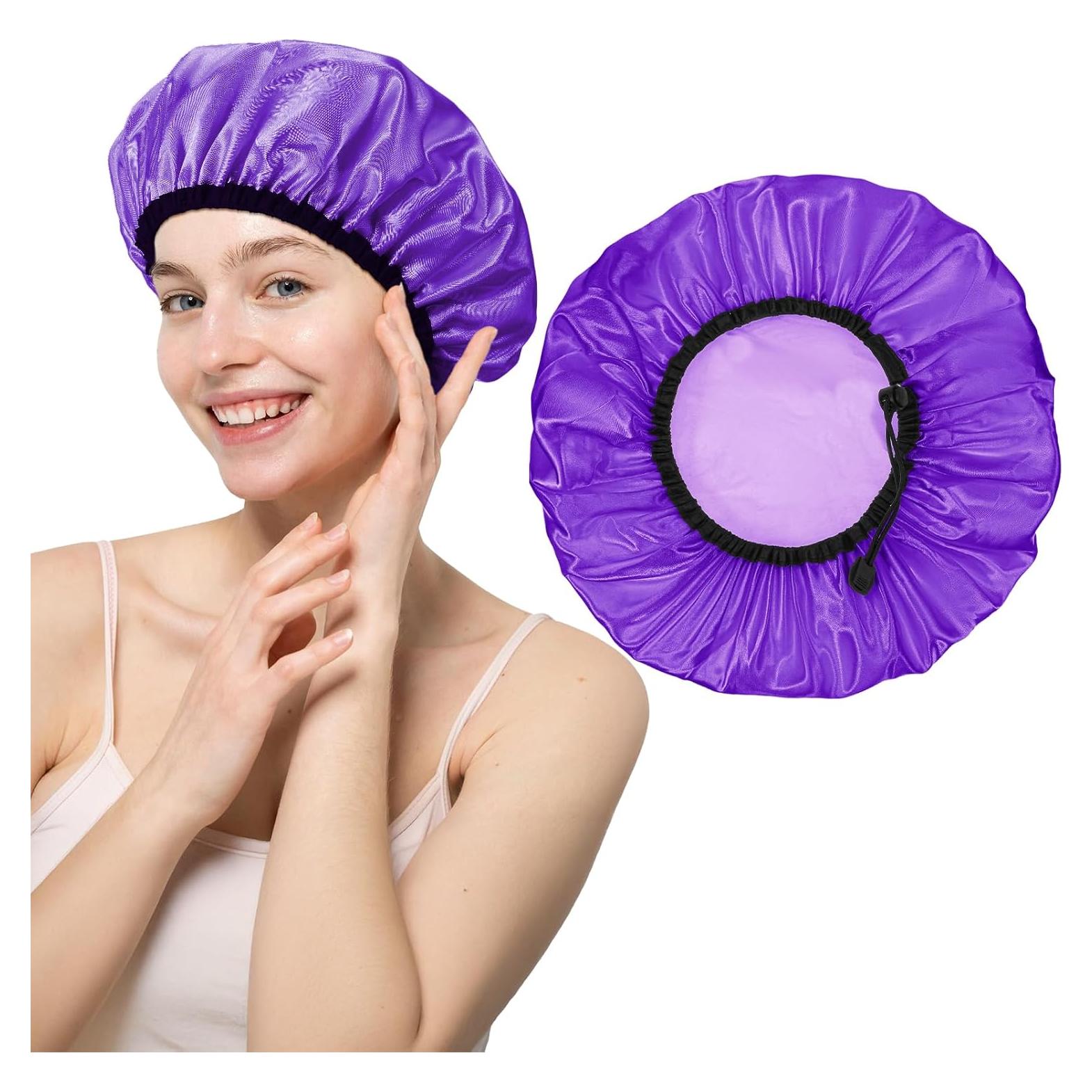 Gorra de Ducha Impermeable Doble Capa Ajustable Púrpura