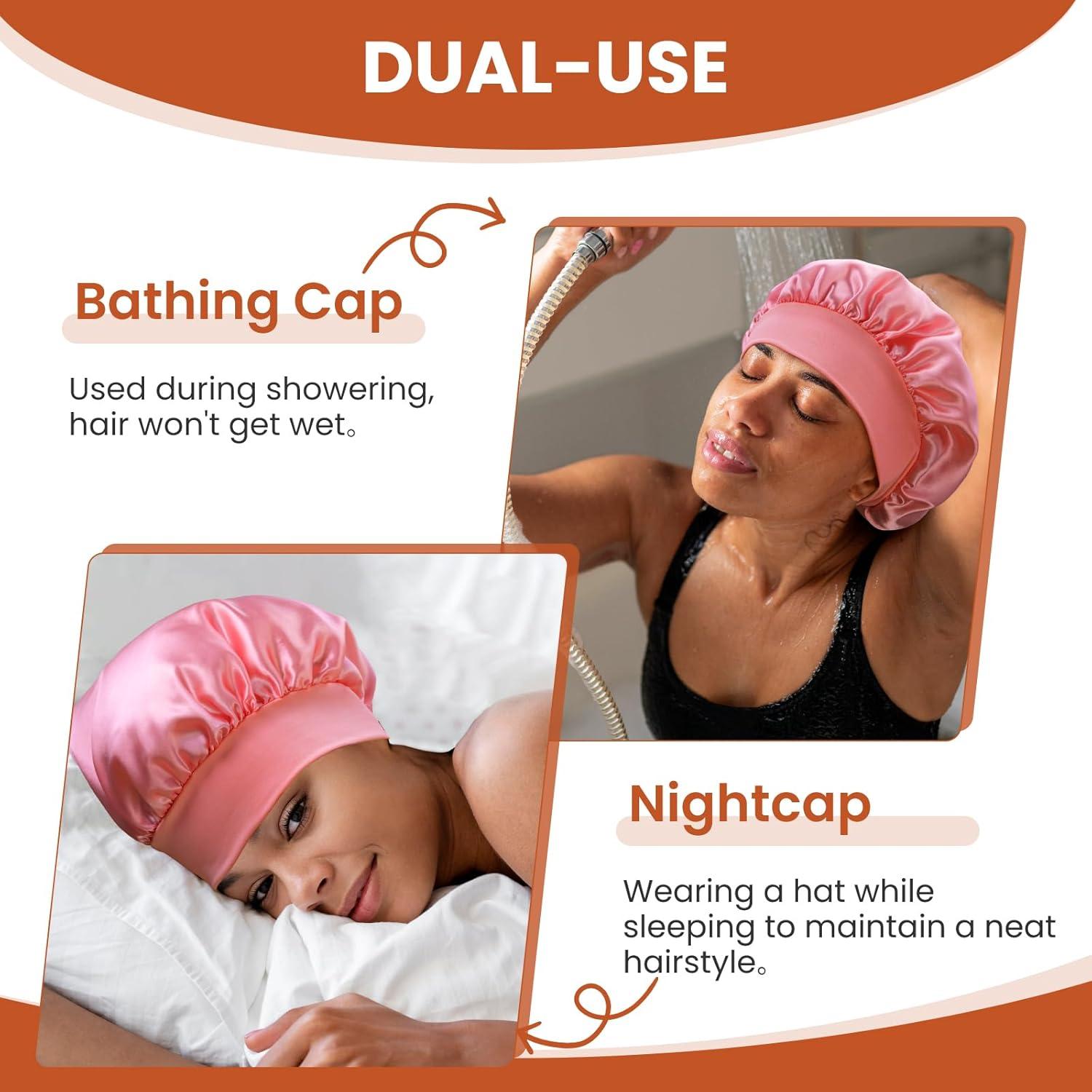 Bonete de Seda Ajustable Zixsavk para Dormir y Ducha - Rosa