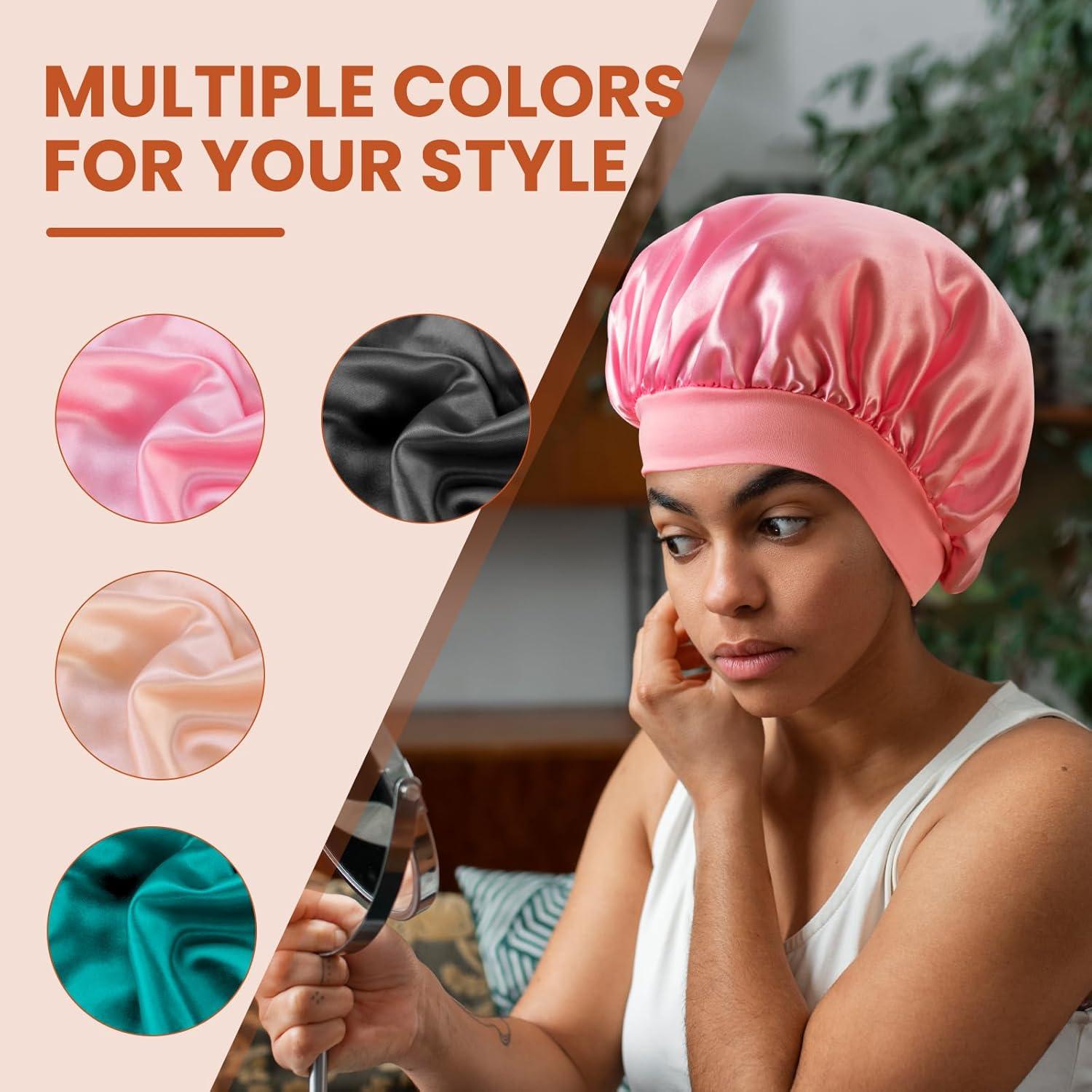 Bonete de Seda Ajustable Zixsavk para Dormir y Ducha - Rosa