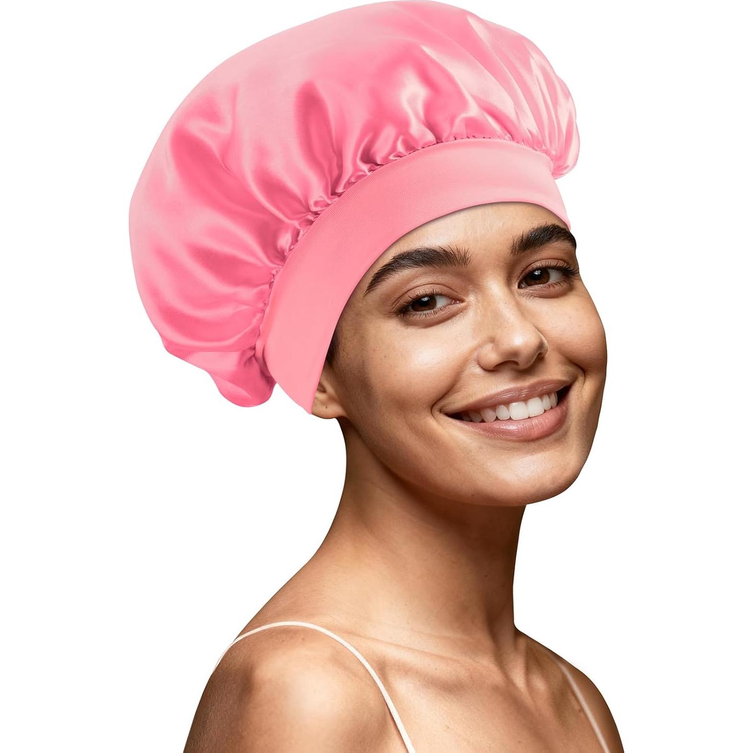 Bonete de Seda Ajustable Zixsavk para Dormir y Ducha - Rosa