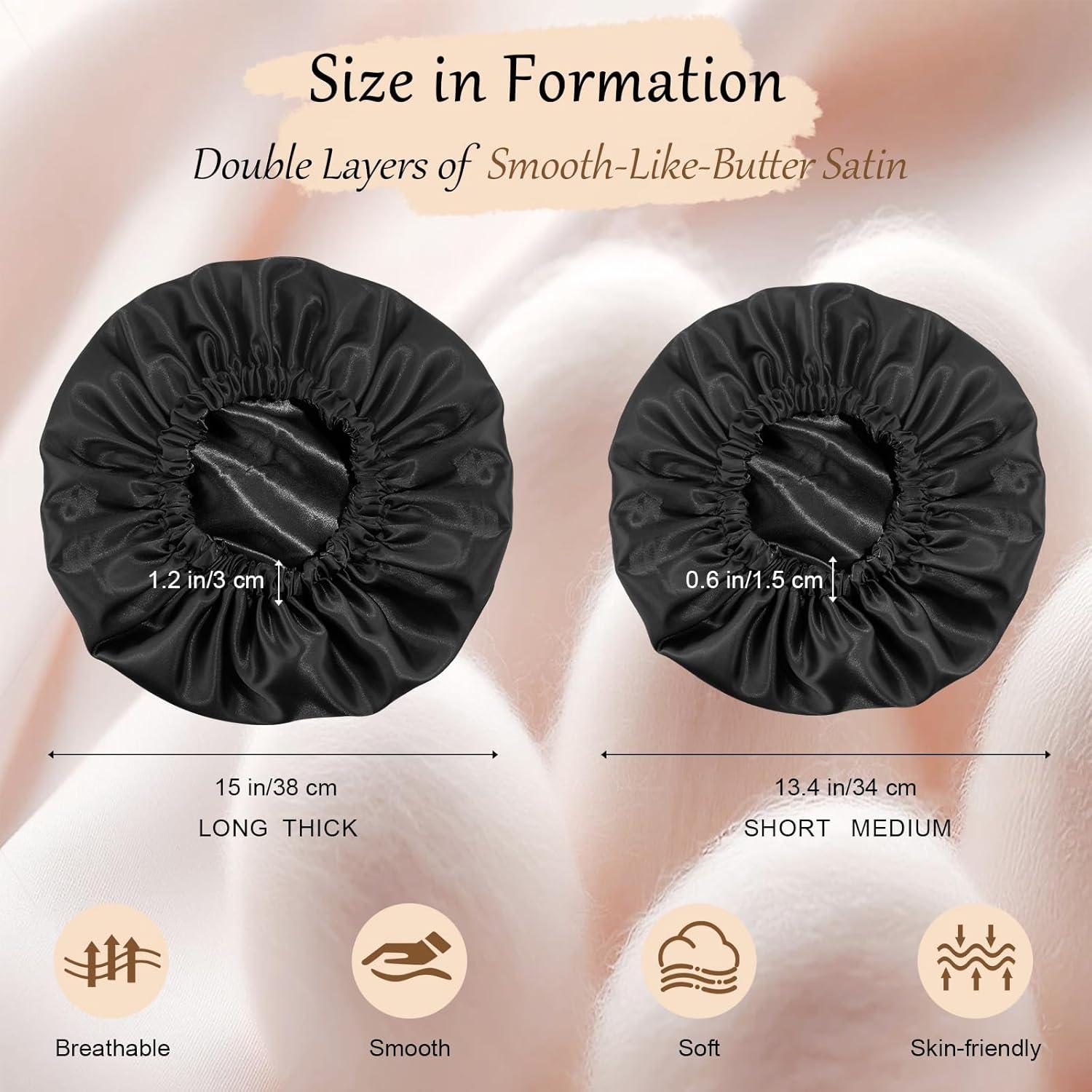 Bonete de Seda para Dormir Doitory - Doble Capa Negro Mediano