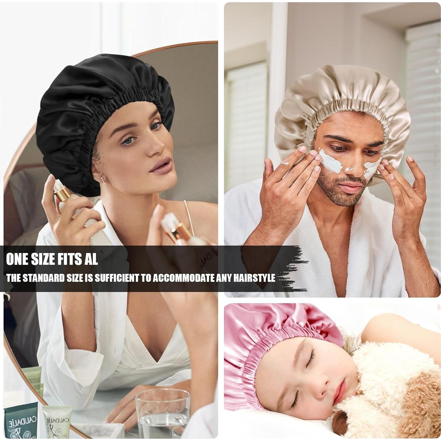 Bonete de Seda para Dormir Doitory - Doble Capa Negro Mediano