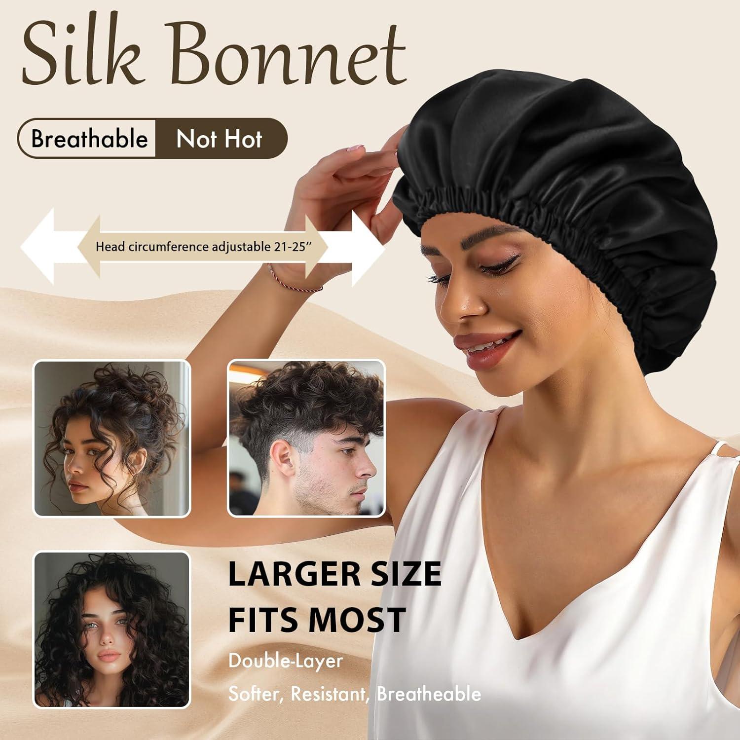 Bonete de Seda para Dormir Doitory - Doble Capa Negro Mediano