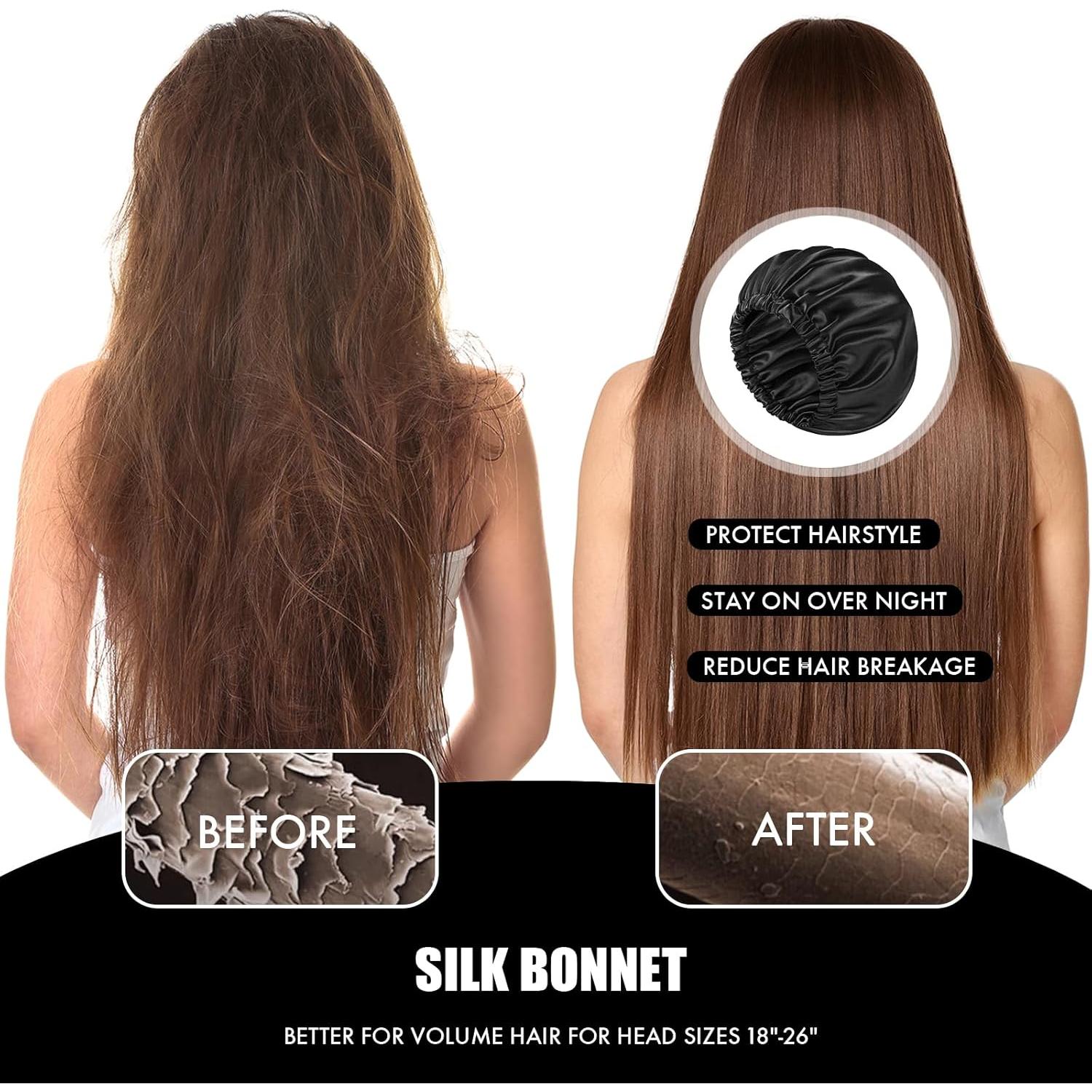 Bonete de Seda para Dormir Doitory - Doble Capa Negro Mediano