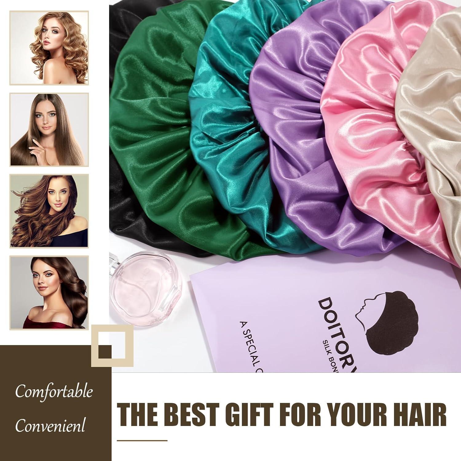 Bonete de Seda para Dormir Doitory - Doble Capa Negro Mediano