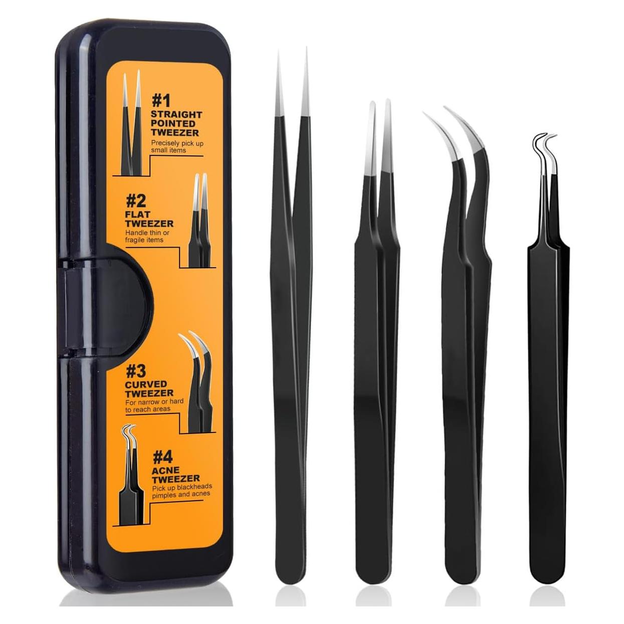 Juego de Pinzas de Precisión G.CATACC 4 Piezas con Estuche