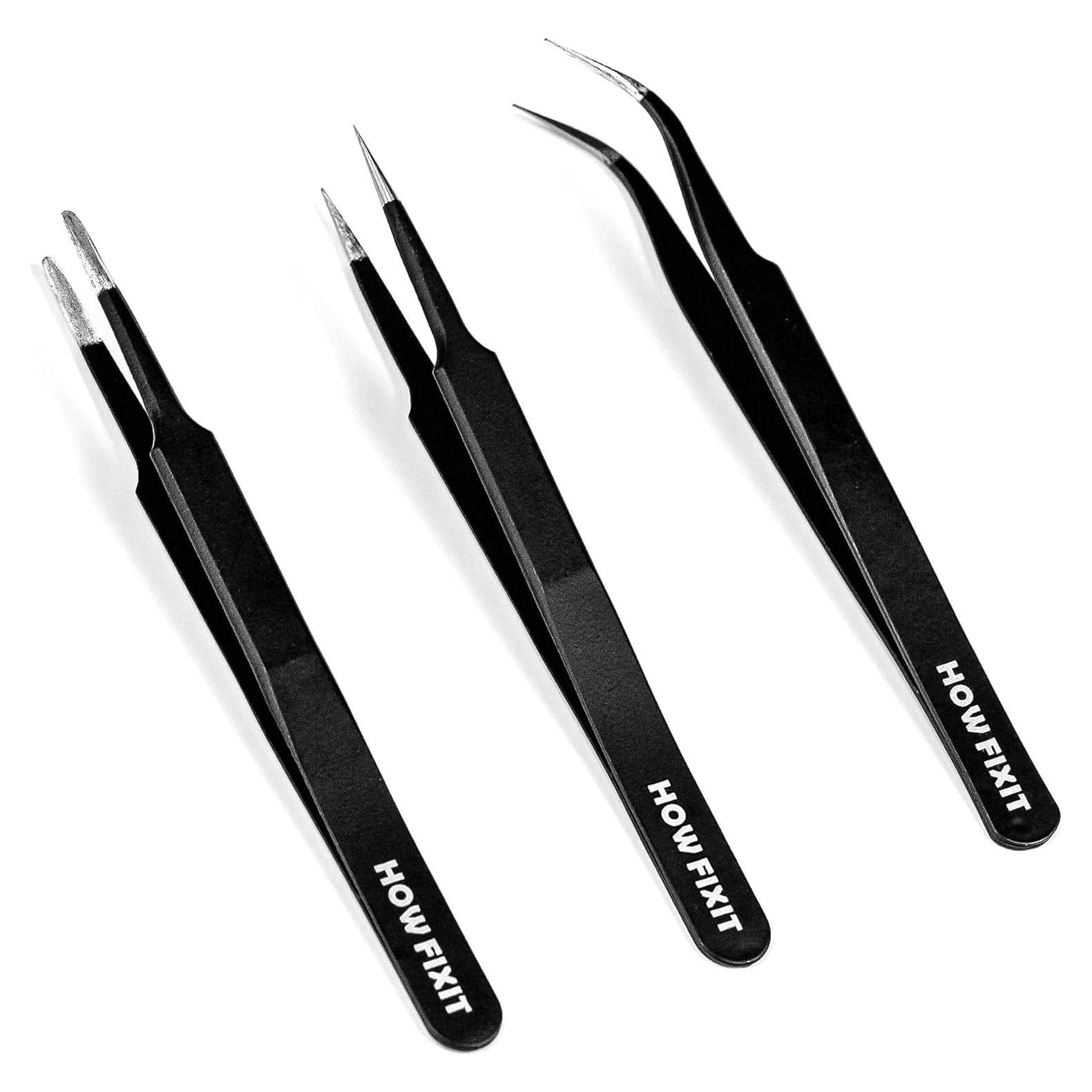 Juego de Pinzas de Precisión HowFixit - Acero Inoxidable, Anti-Estático