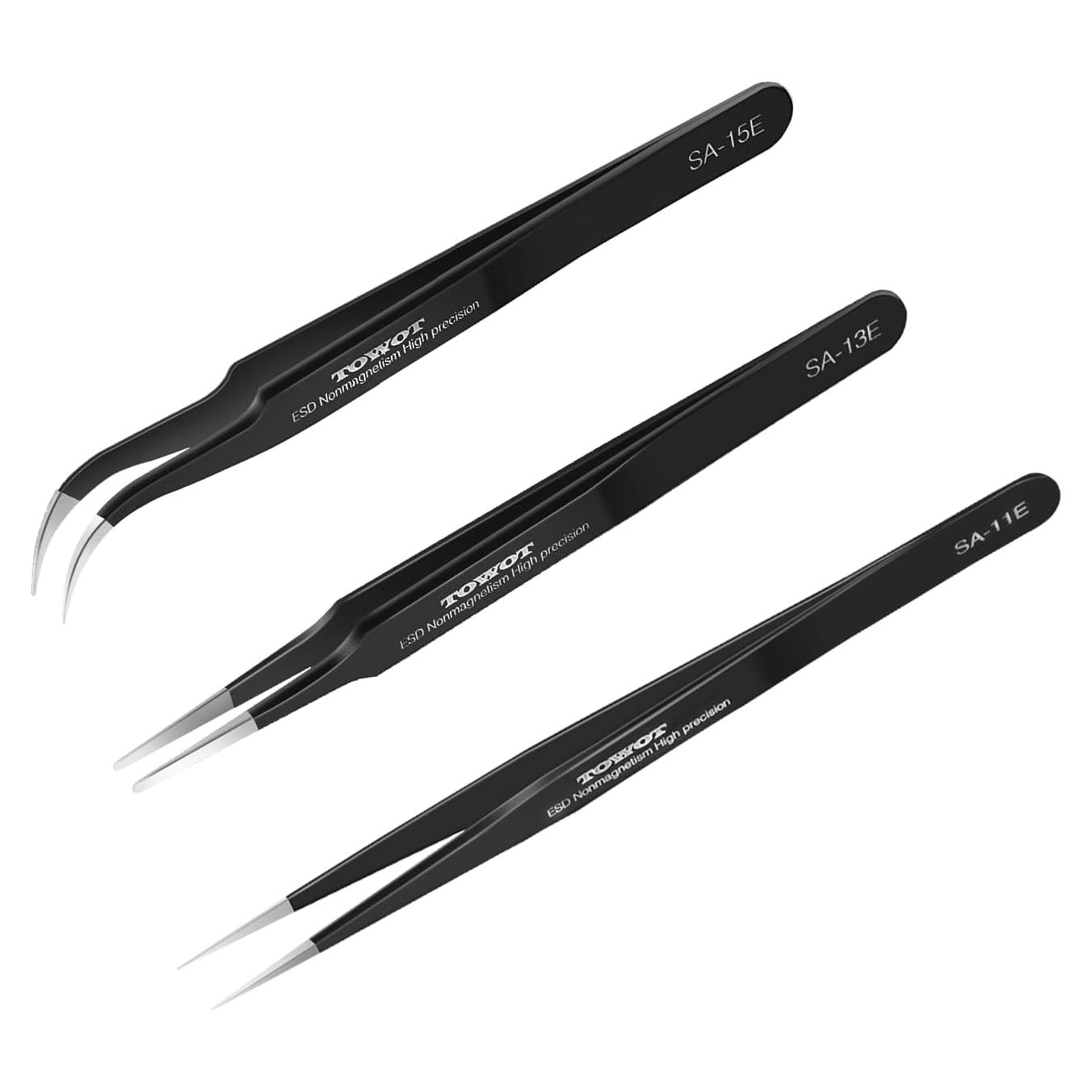 Juego de Pinzas de Precisión TOWOT 3 PCS Acero Inoxidable