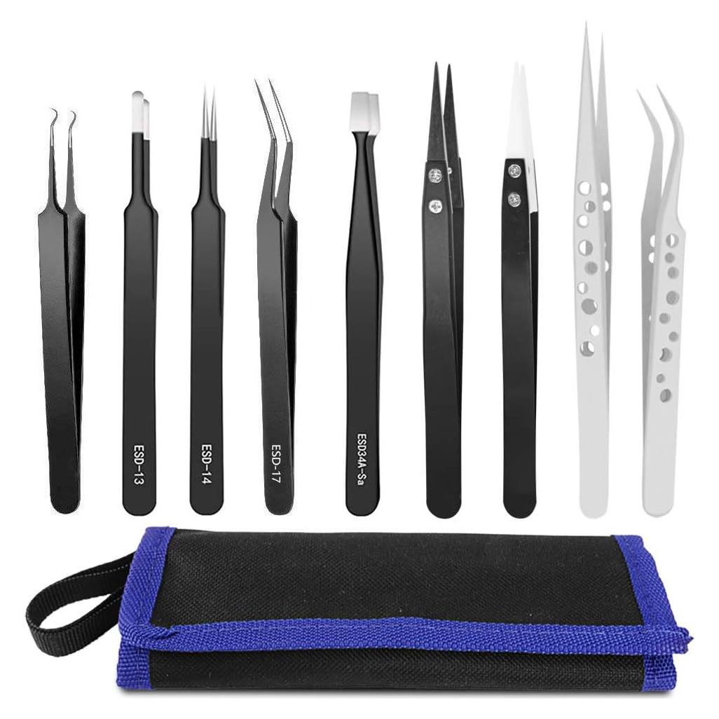 Juego de Pinzas de Precisión HANDSKIT - 9 Piezas de Acero Inoxidable