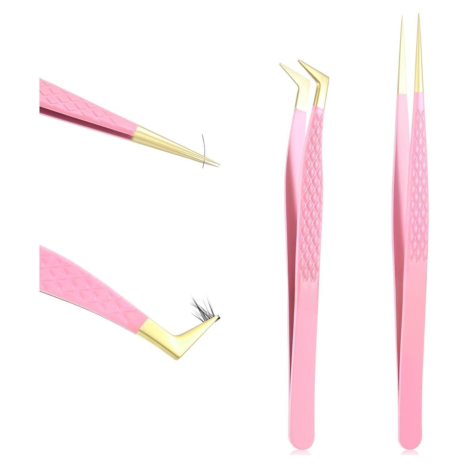 Juego de 2 Pinzas para Pestañas FdcLixuvol Rosa 13.5cm 11.5cm