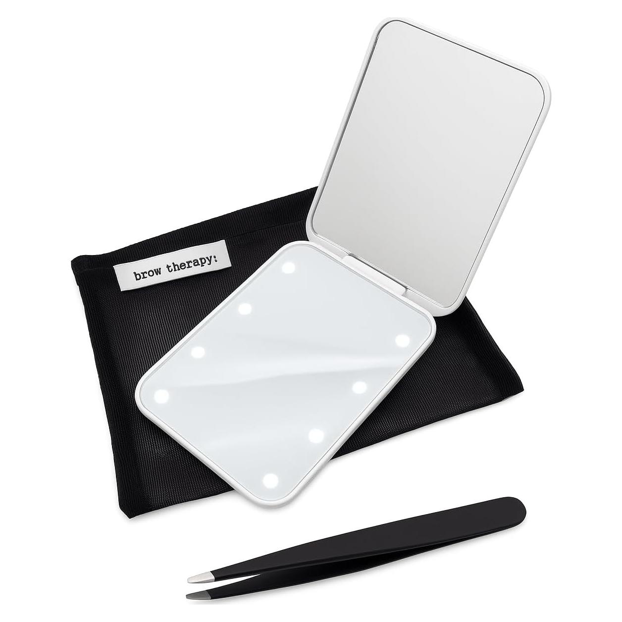 Espejo Compacto Iluminado LED Brow Therapy 1x/3x con Pinzas