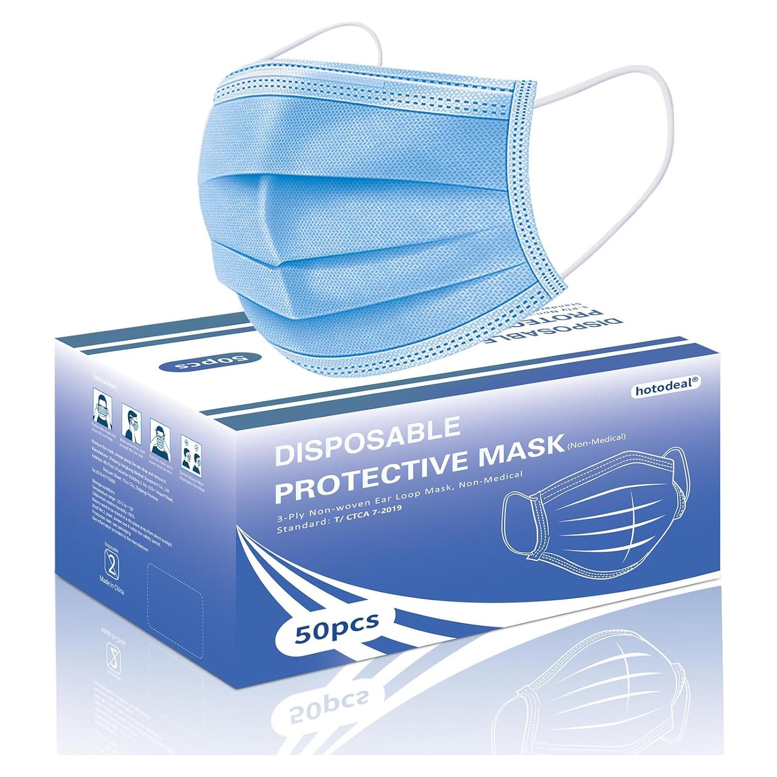 Mascarillas Desechables Hotodeal 50 Pcs 3 Capas Azul