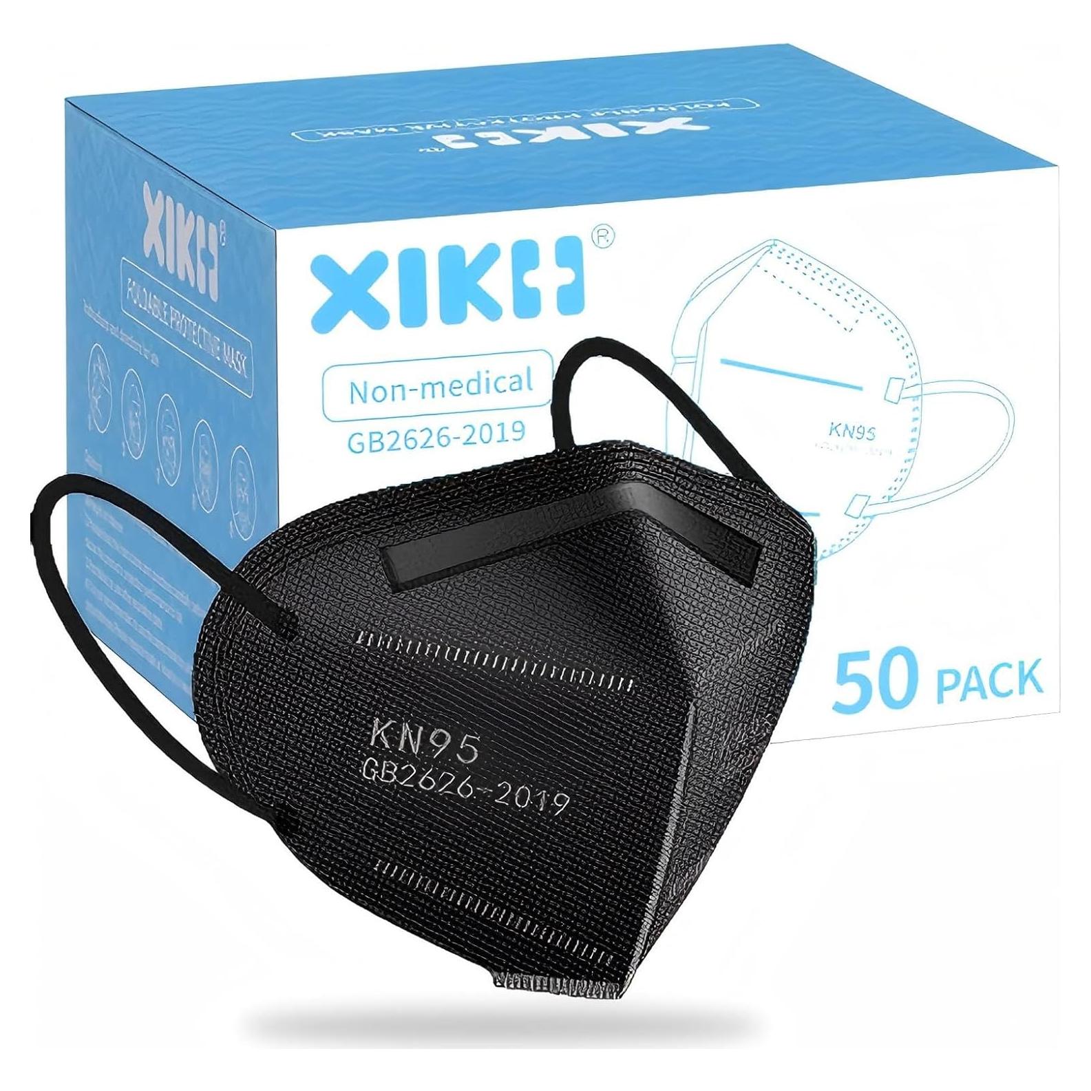 Mascarillas KN95 XIKII Negras 50 Pcs 5 Capas Filtrado 98%