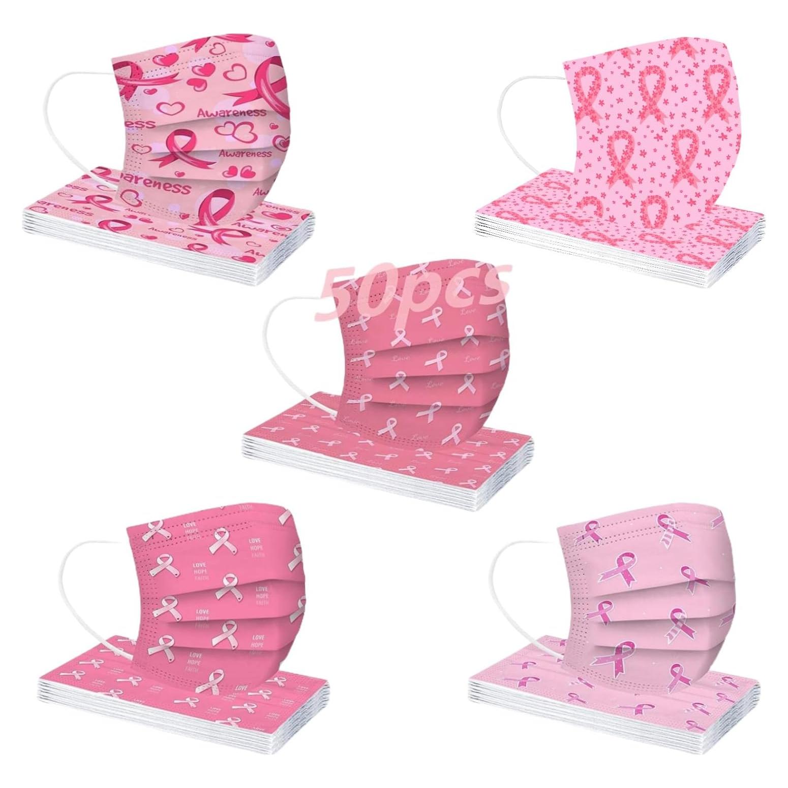 Paquete de 50 mascarillas desechables rosa - Concienciación cáncer de mama