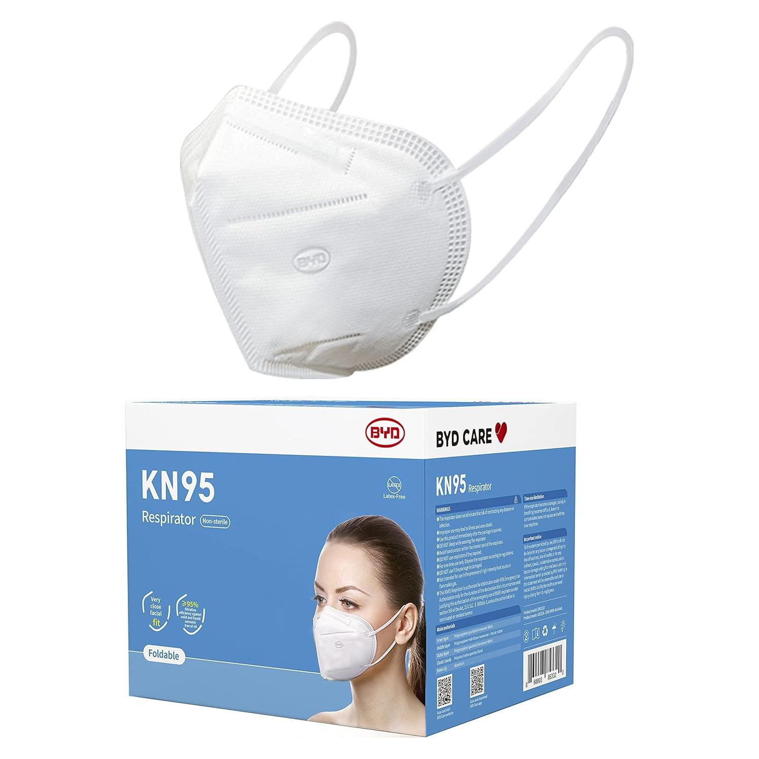 Mascarillas KN95 BYD CARE - 50 Piezas, Plegables y Cómodas