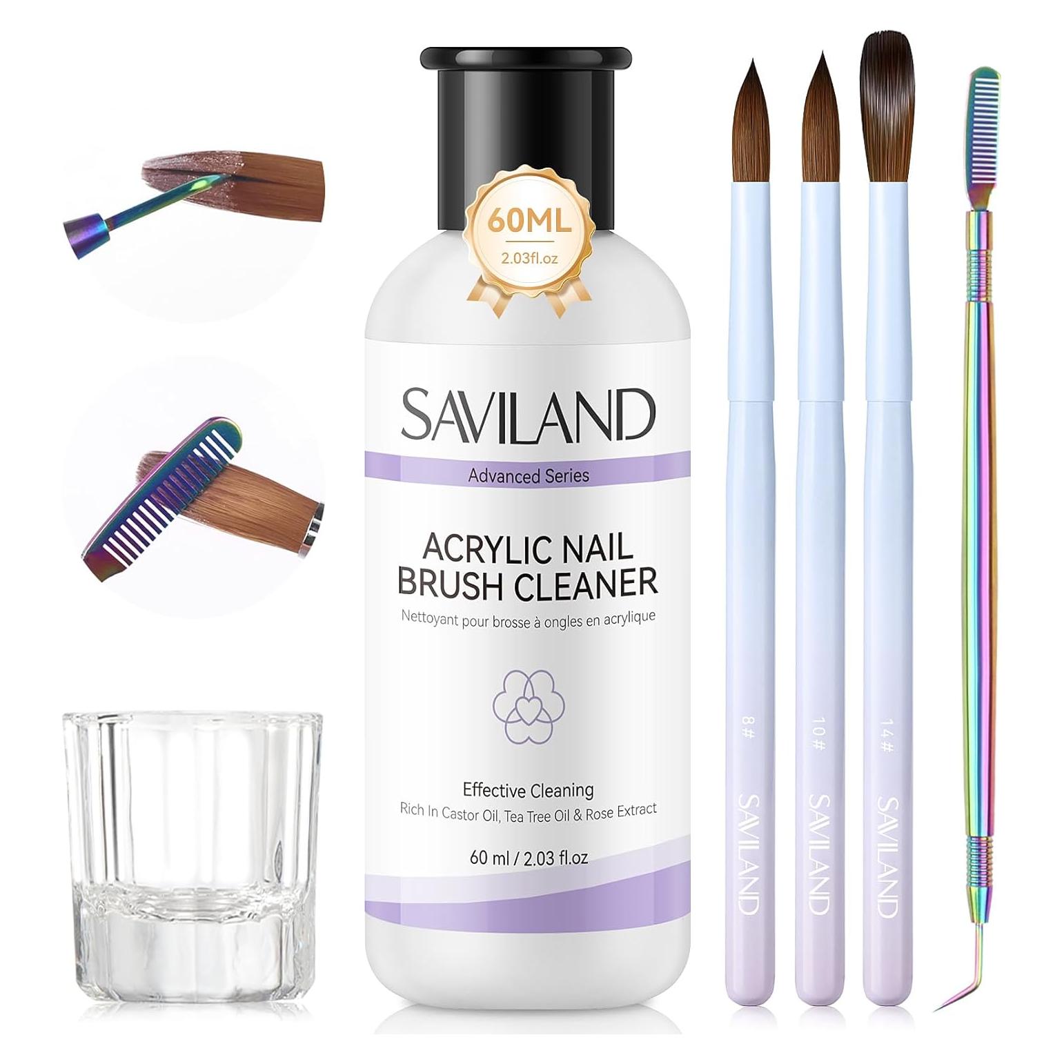 Kit de Pinceles Acrílicos SAVILAND con Limpiador 60ml