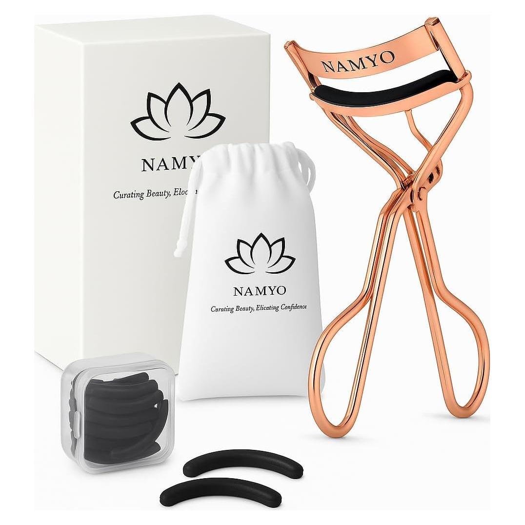 Rizador de Pestañas Namyo Oro Rosa con 10 Recambios y Bolsa