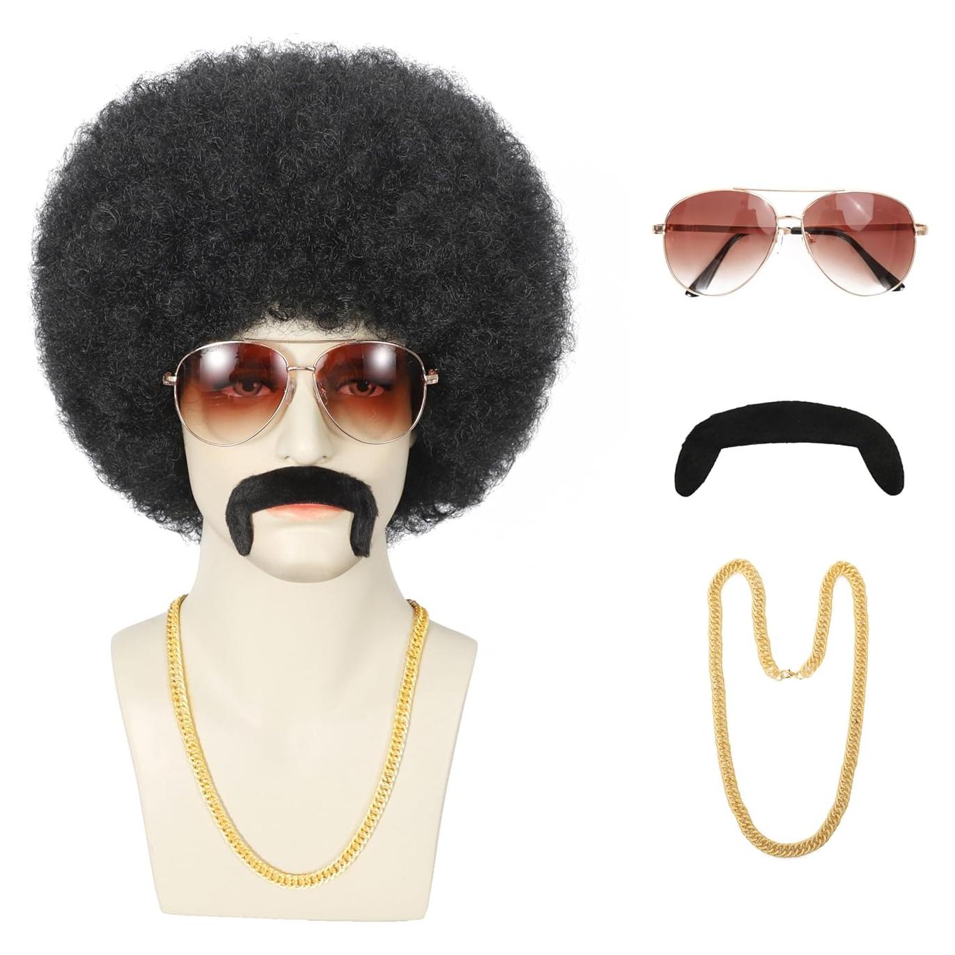 Peluca Afro Estilo Disco Bromobiz para Hombres - Negro