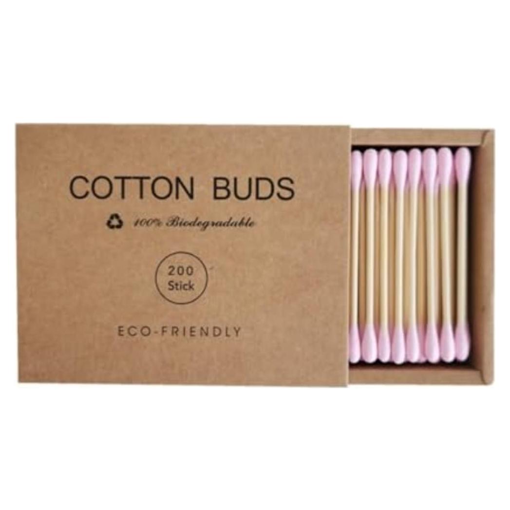 Hisopos de Algodón FANPOI 200pcs Biodegradables Rosa
