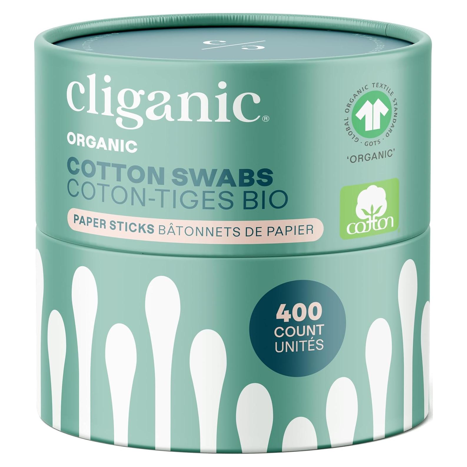 Hisopos de Algodón Orgánico Cliganic - 400 Unidades, Hipoalergénicos