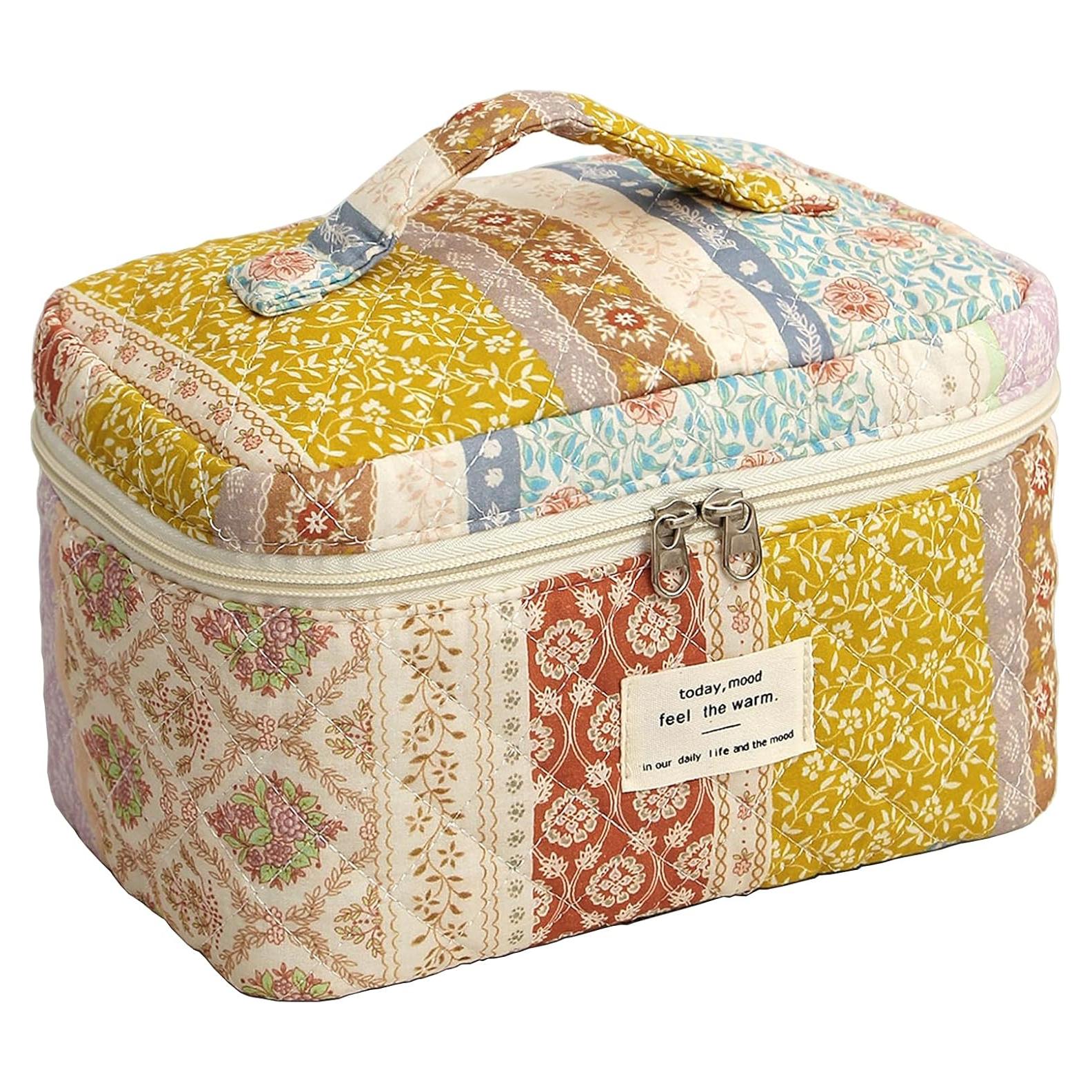 Bolsa de Maquillaje Acolchada Grande AMULOKRU Floral 25x16x16cm