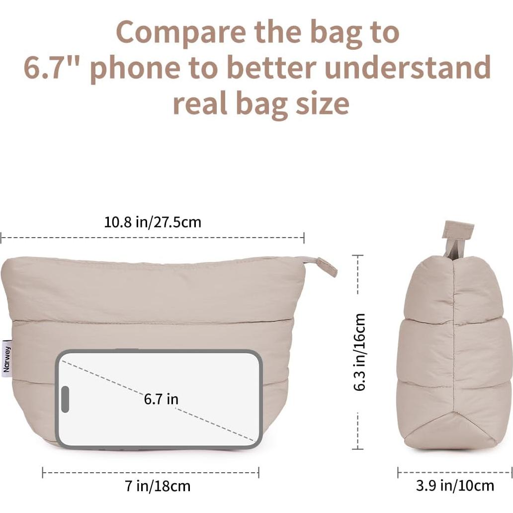 Bolsa de Maquillaje Pequeña Narwey Caqui 27.5x16x9.5cm