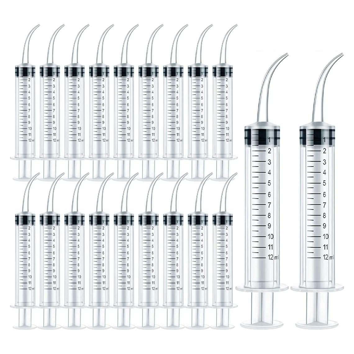 Paquete de 20 Jeringas Dentales Desechables 12ml Punta Curvada