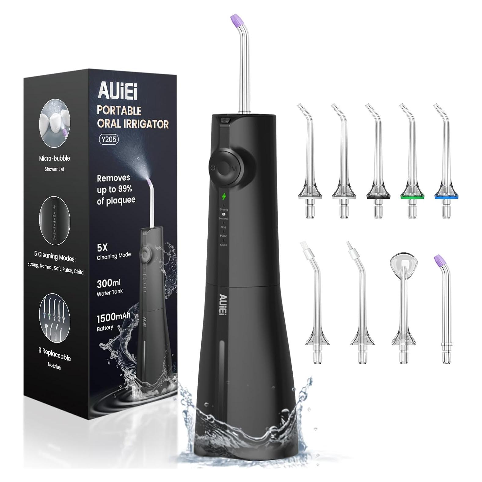 Irrigador Oral Inalámbrico AUIEI 300ml 5 Modos 9 Puntas Negro