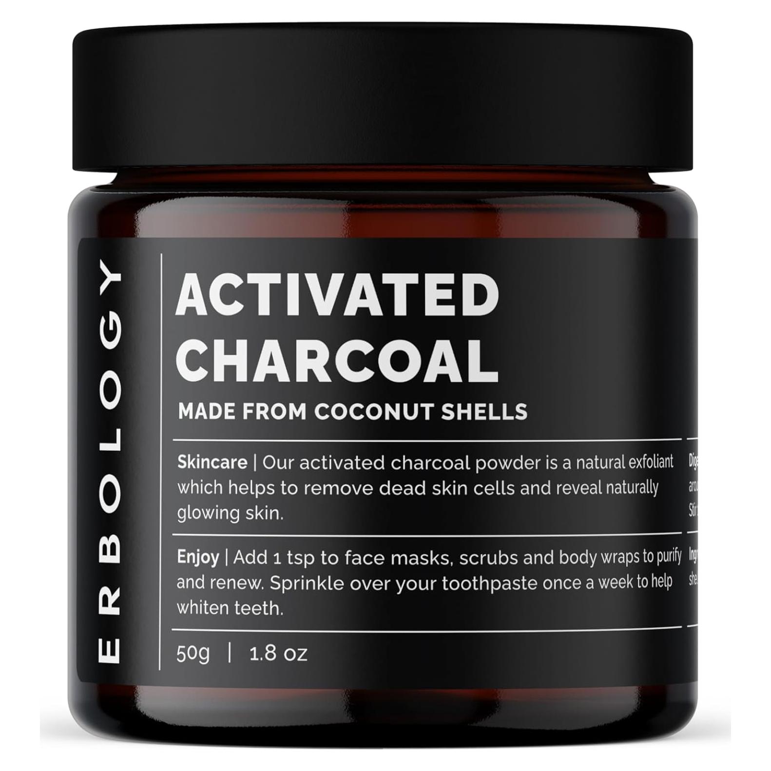 Polvo de Carbón Activado Erbology 90 g - Blanqueamiento Dental y Detox