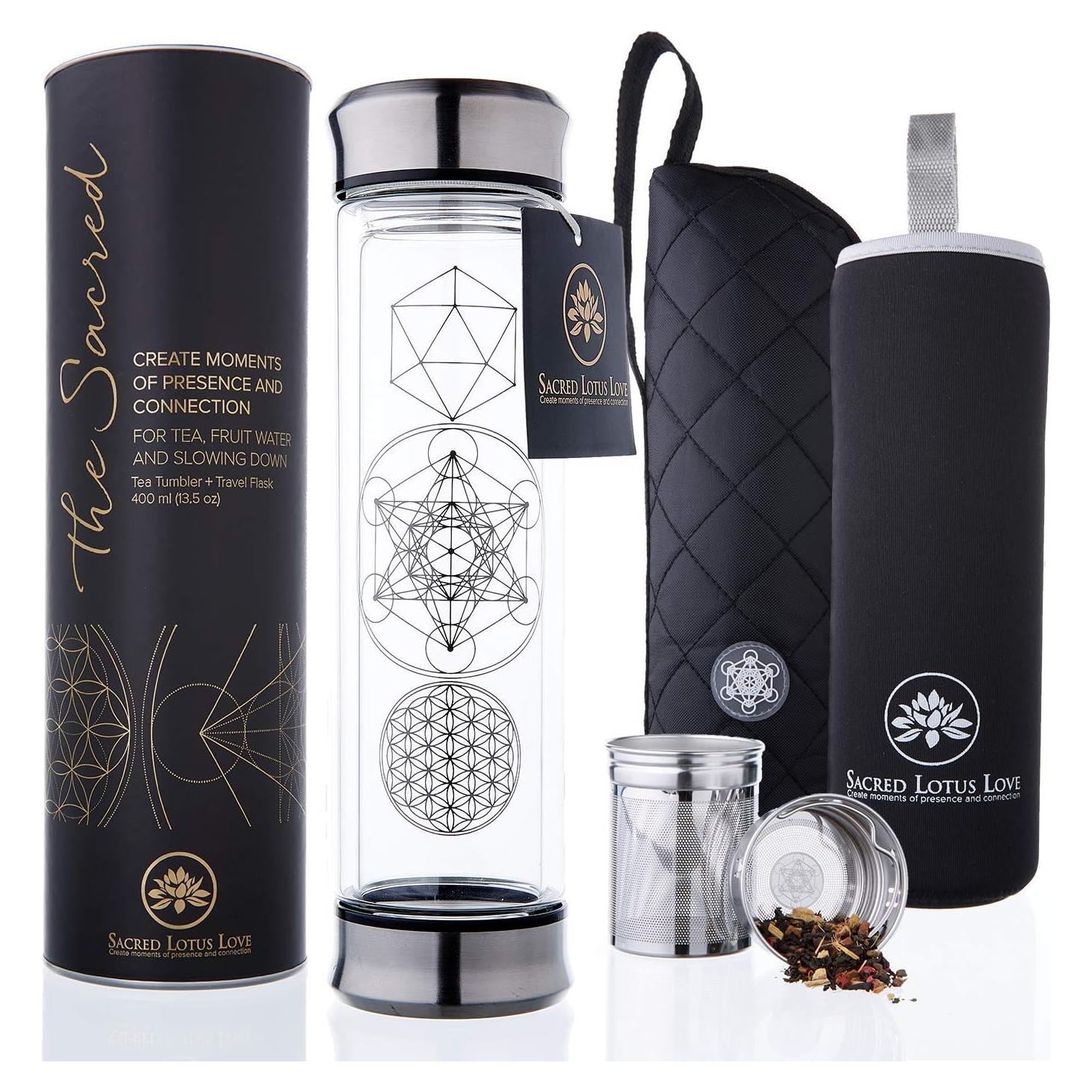 Botella Infusora de Té Sagrado Loto Amor - Vidrio Doble Pared