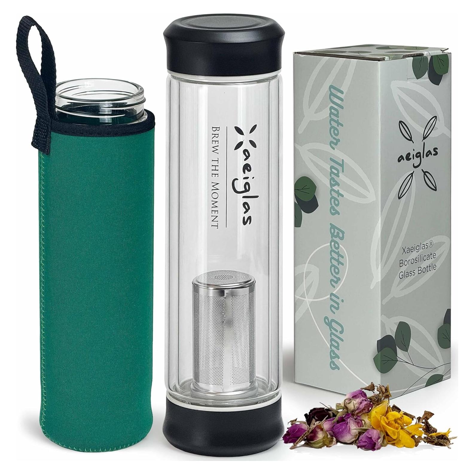 Botella de Té Xaeiglas 400ml con Infusor Acero Inoxidable