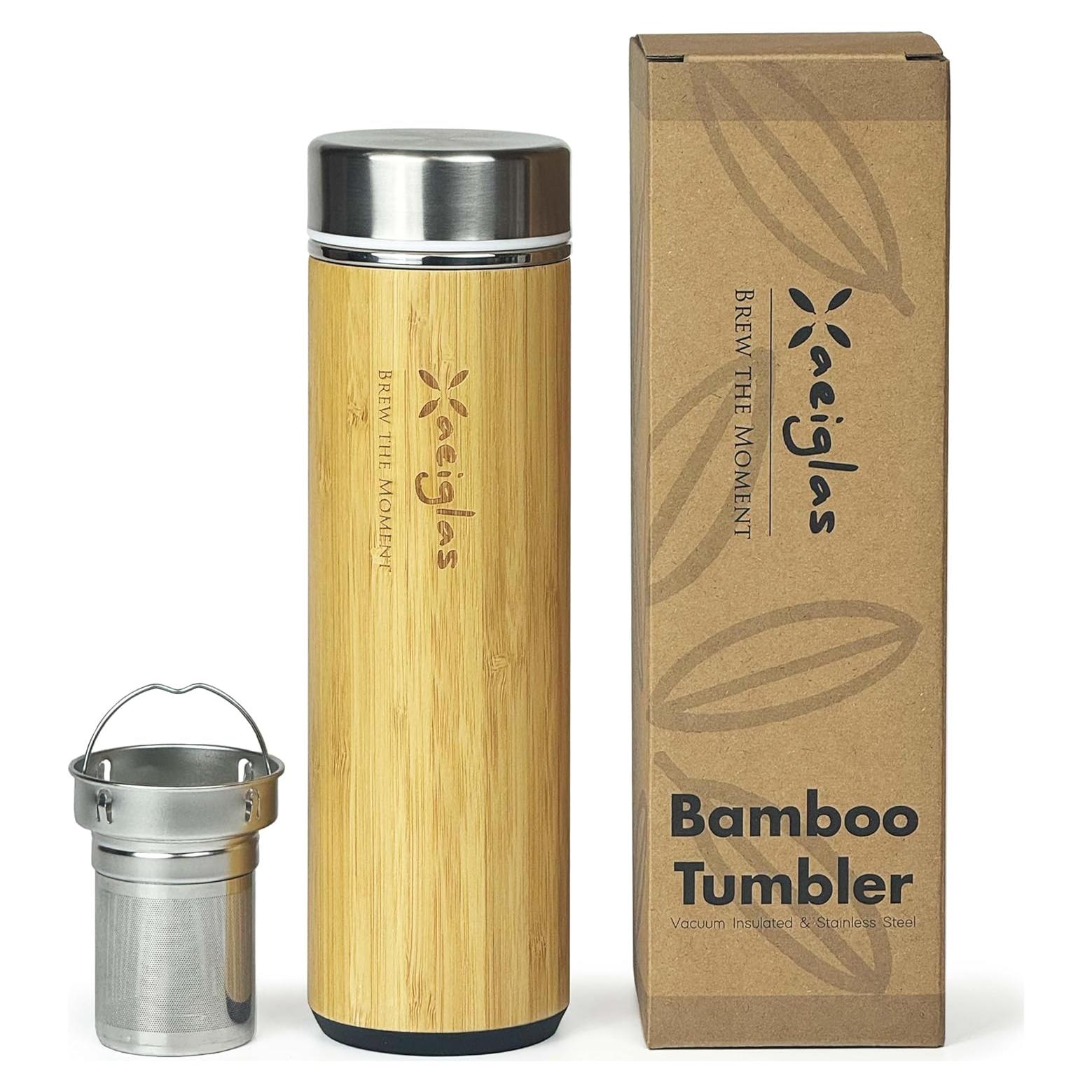 Botella Infusora de Té Xaeiglas 532 ml de Bambú Aislada