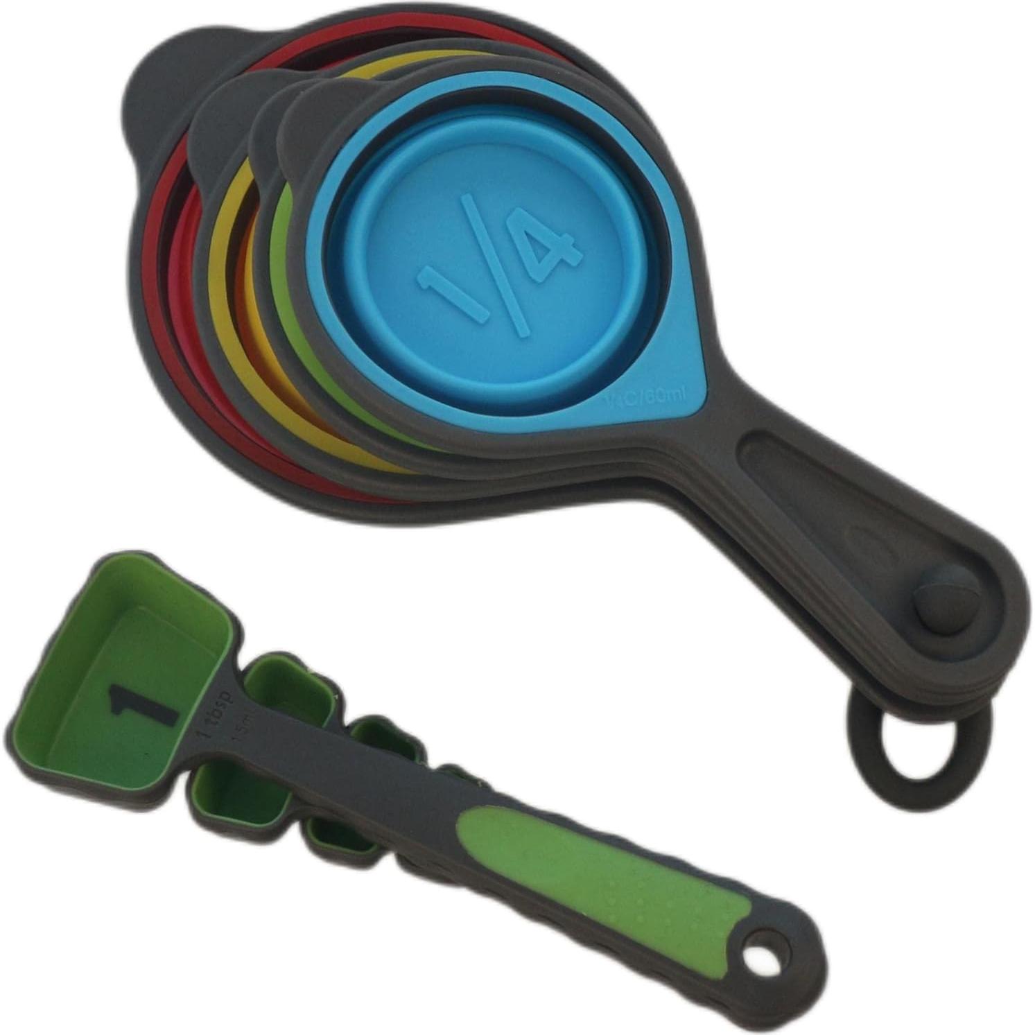 Juego de Tazas y Cucharas Medidoras Plegables Silicona Verde