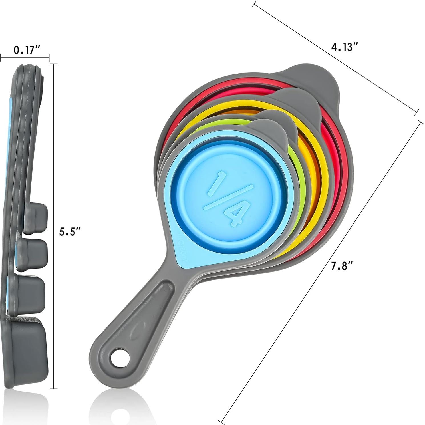 Juego de Tazas y Cucharas Medidoras Plegables Silicona Verde