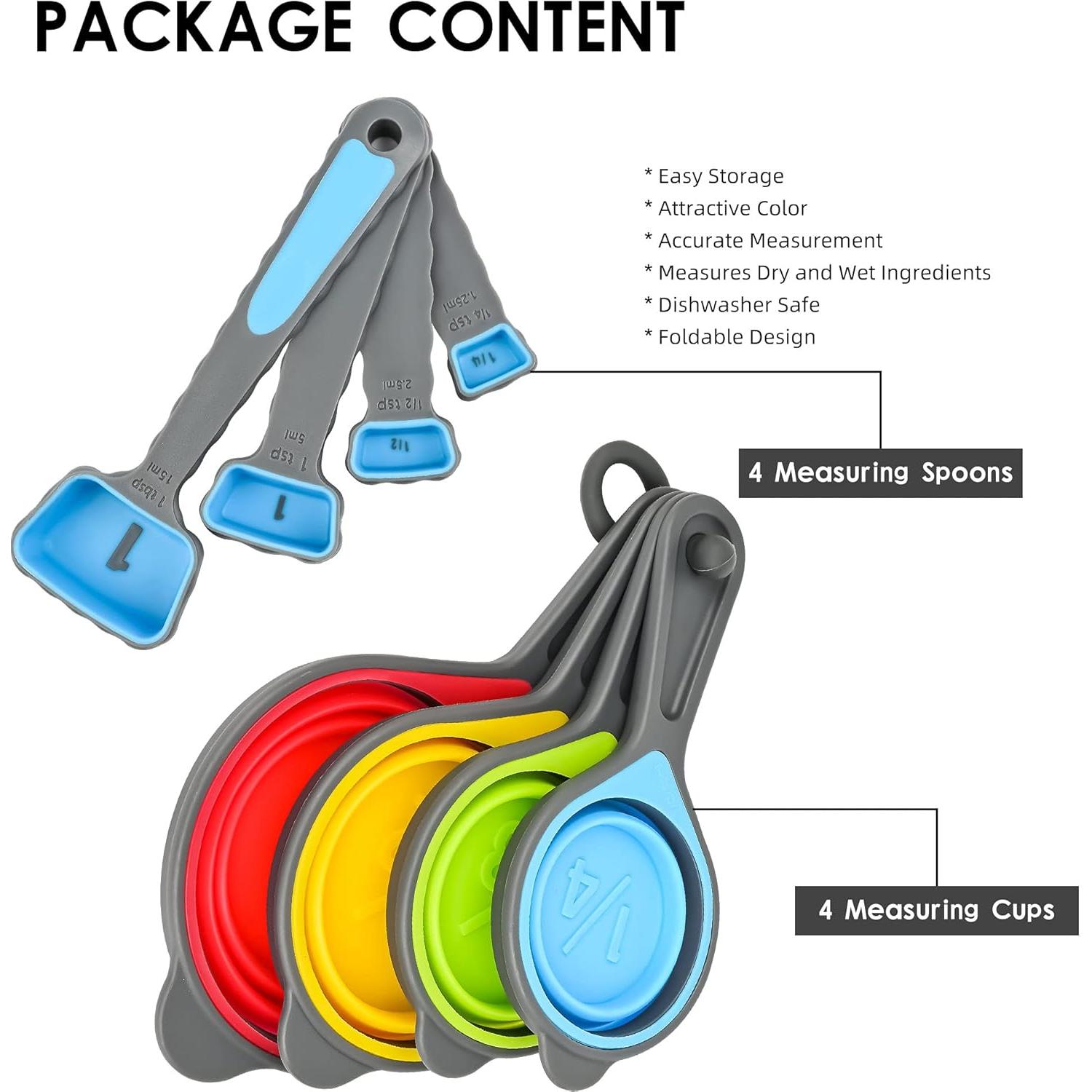 Juego de Tazas y Cucharas Medidoras Plegables Silicona Verde