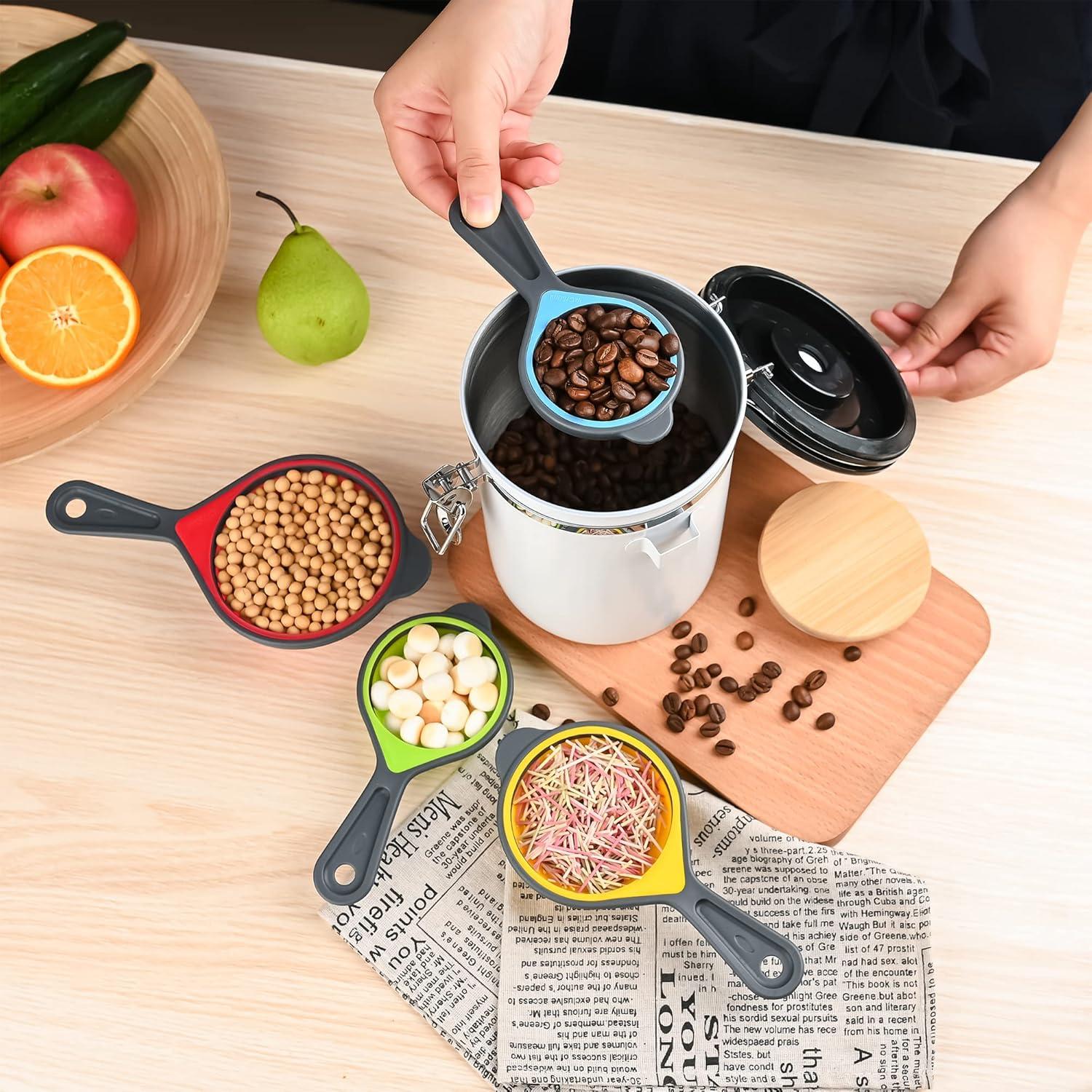 Juego de Tazas y Cucharas Medidoras Plegables Silicona Verde