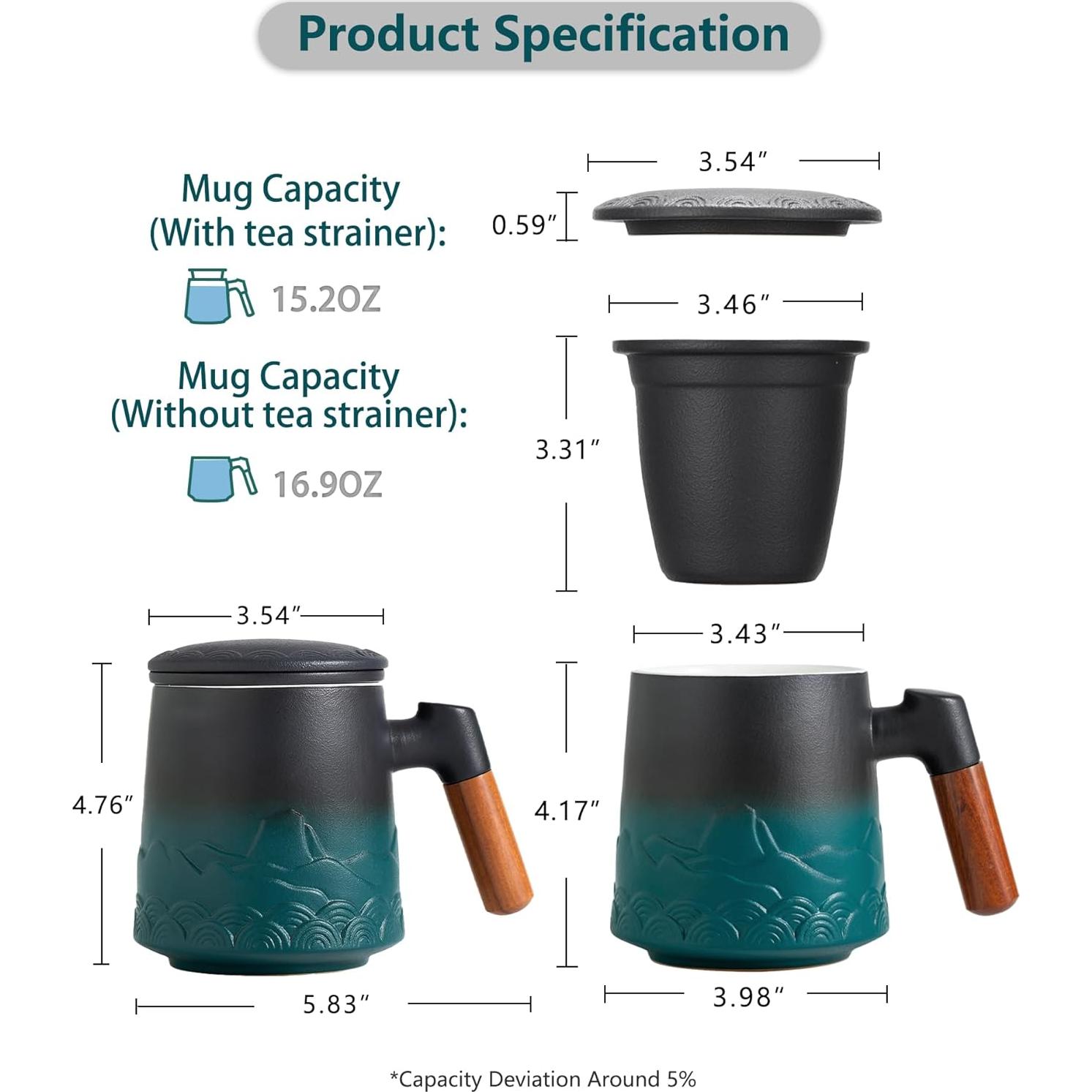 Taza de Té ZENS con Infusor y Tapa Cerámica 500ml