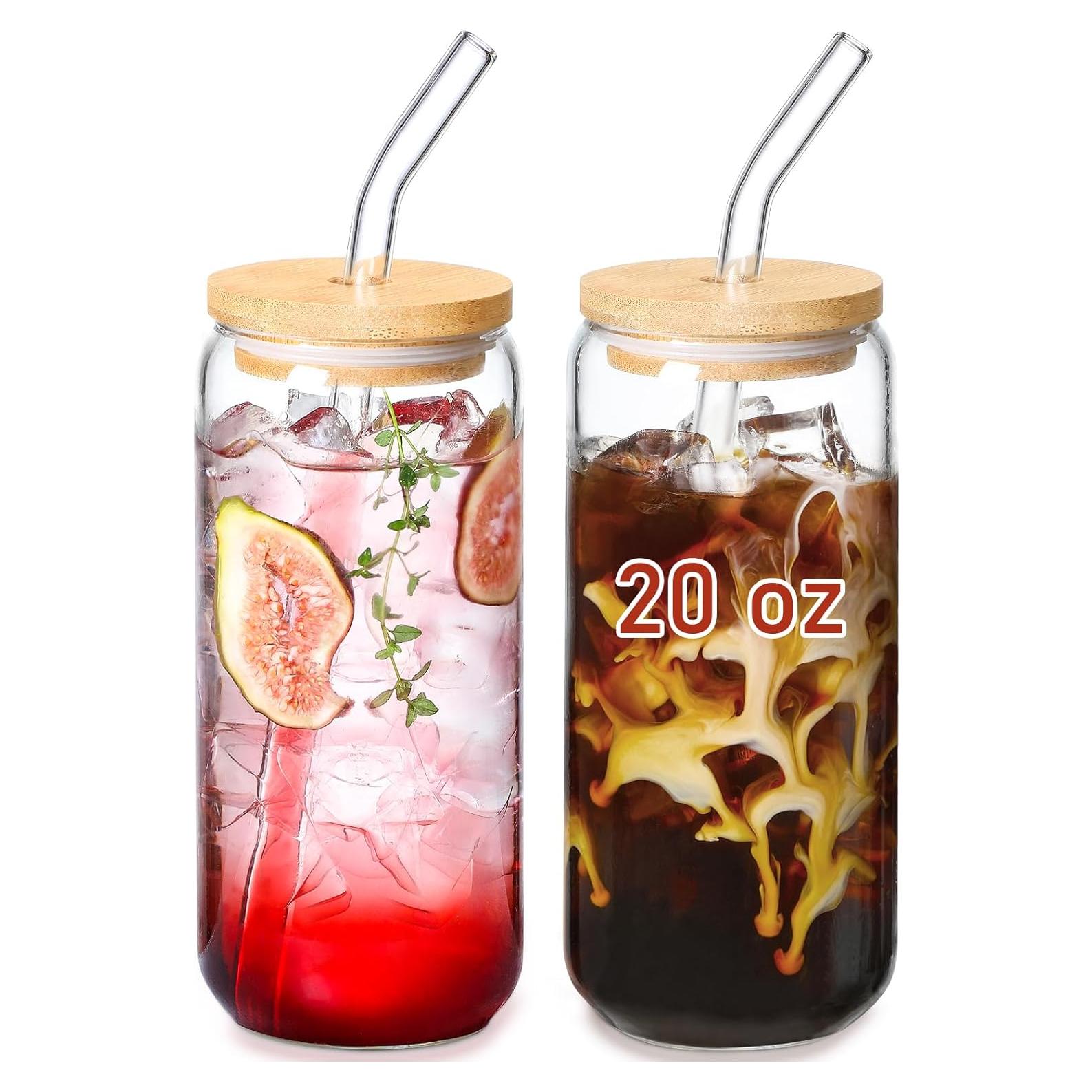 Juego de 2 Vasos de Vidrio VITEVER 20 oz con Tapas de Bambú