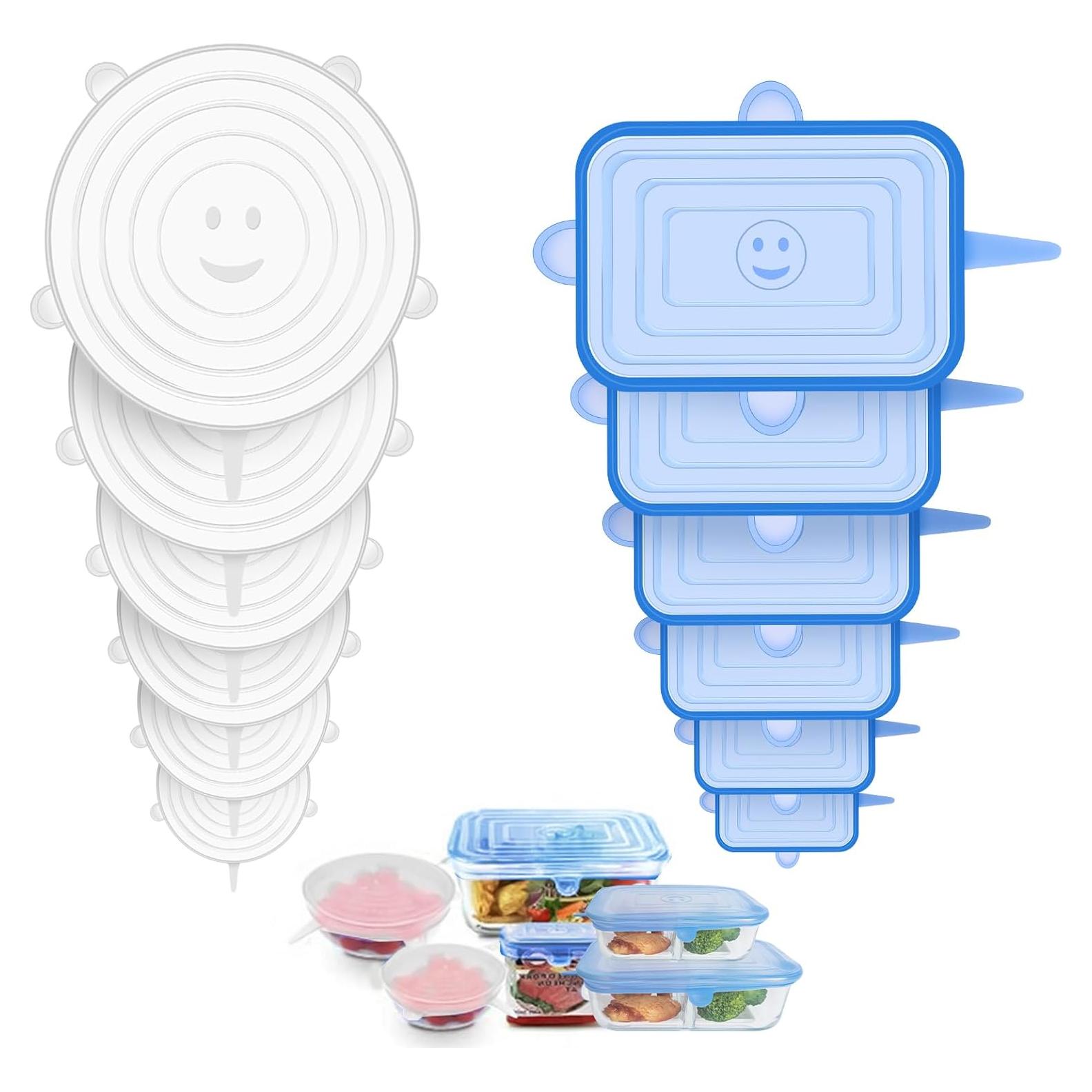 Linkidea 12 Tapas de Silicona Estirables para Alimentos 6 Redondas y 6 Rectangulares