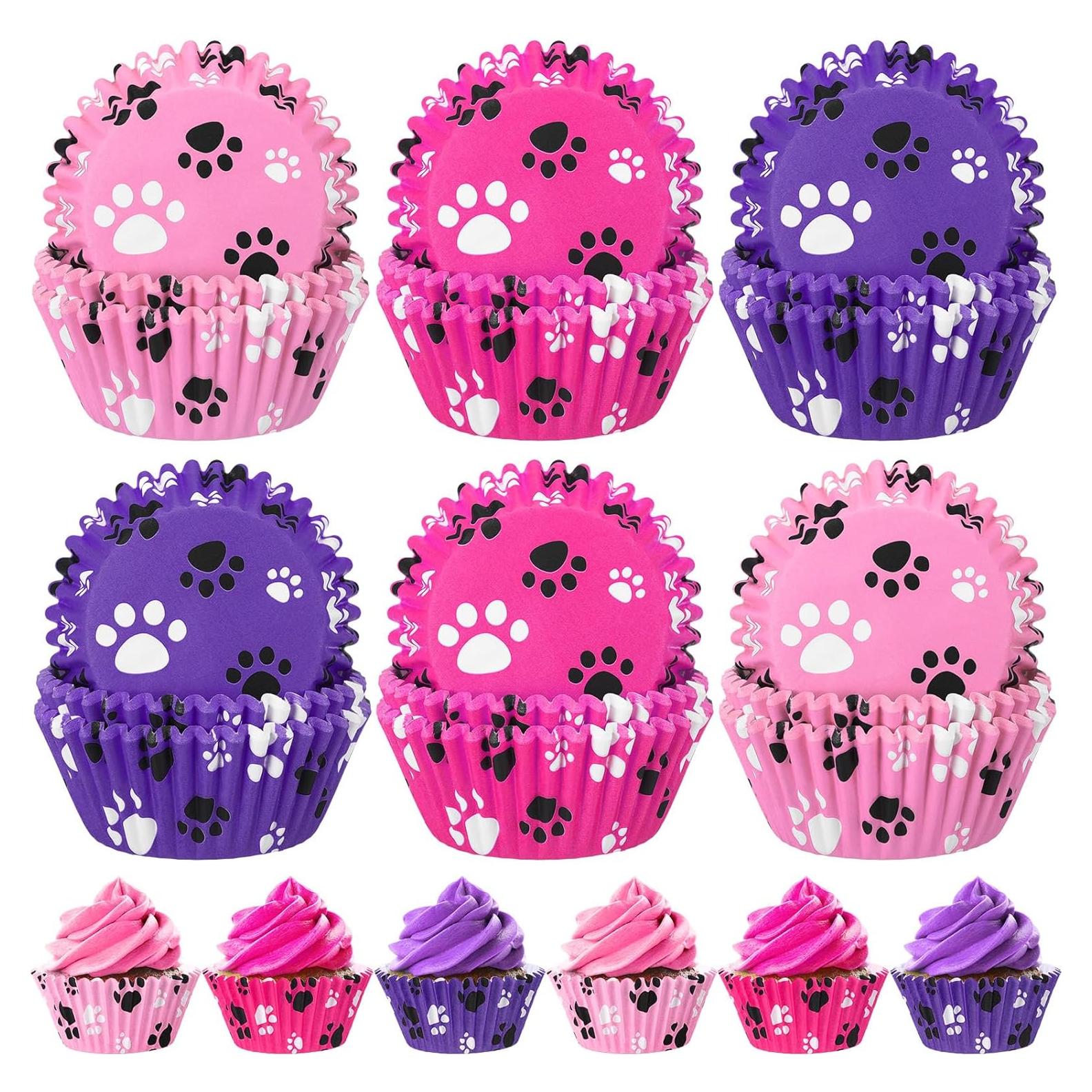 Forros de Cupcake Patelai 200 Piezas Rosa Púrpura Patas de Perro