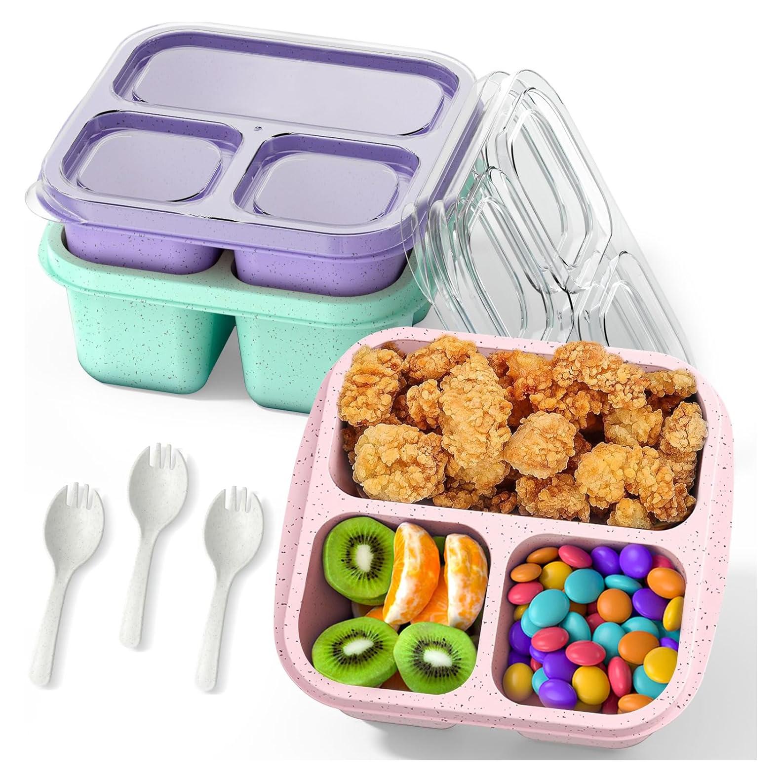 Cajas Bento Reutilizables CSQLJ 3 Compartimentos Morado Verde Rosa