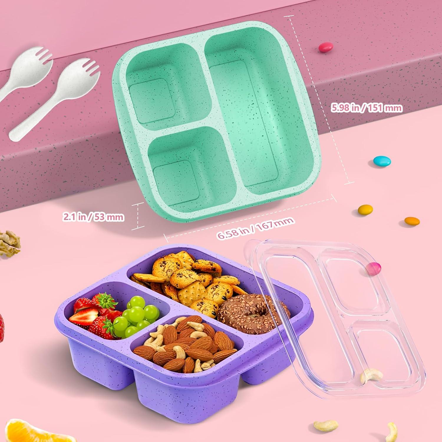 Cajas Bento Reutilizables CSQLJ 3 Compartimentos Morado Verde Rosa