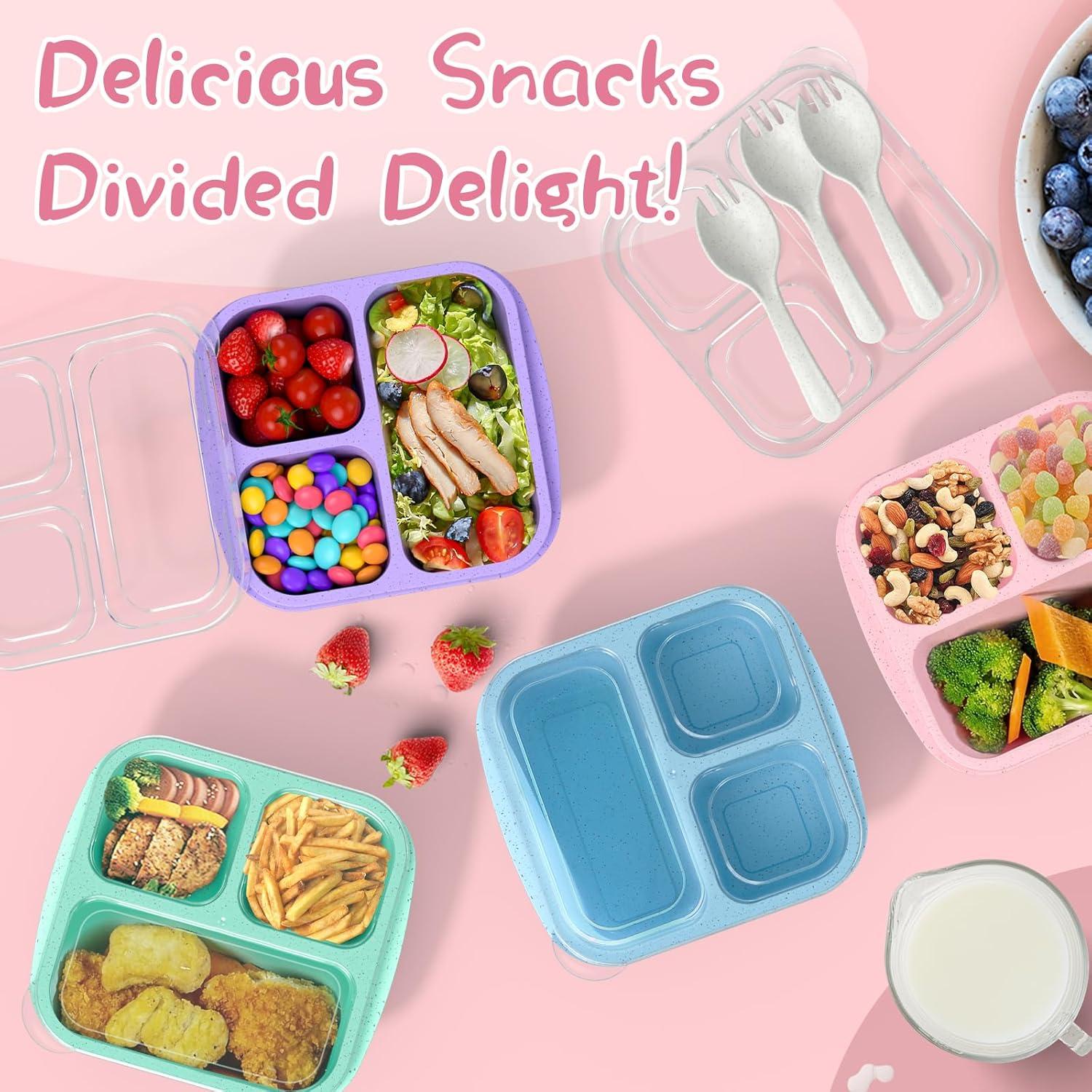 Cajas Bento Reutilizables CSQLJ 3 Compartimentos Morado Verde Rosa