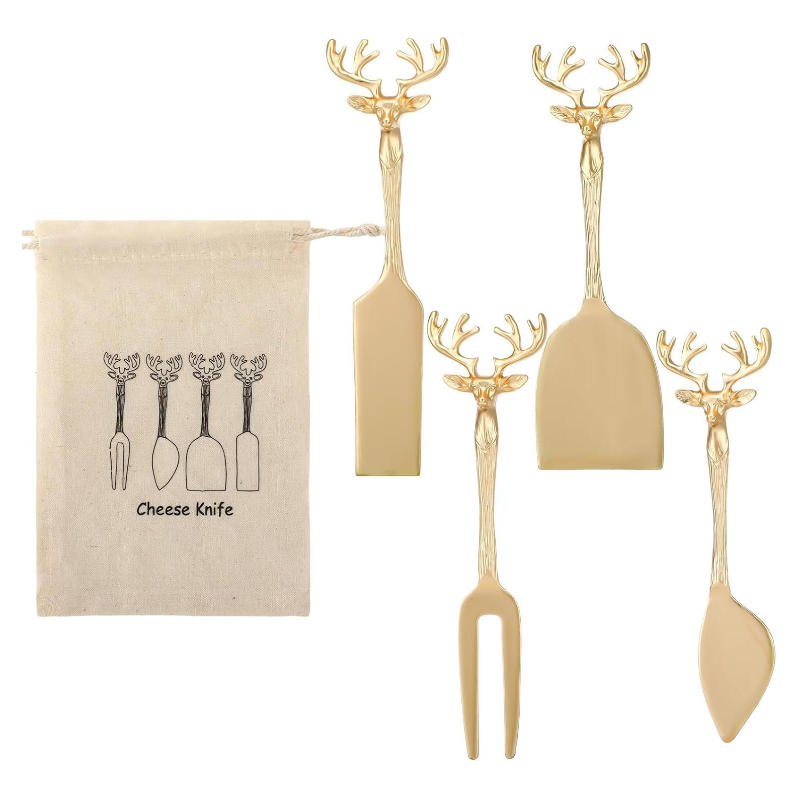 Juego de 4 cuchillos de queso SiliFine con bolsa navideña